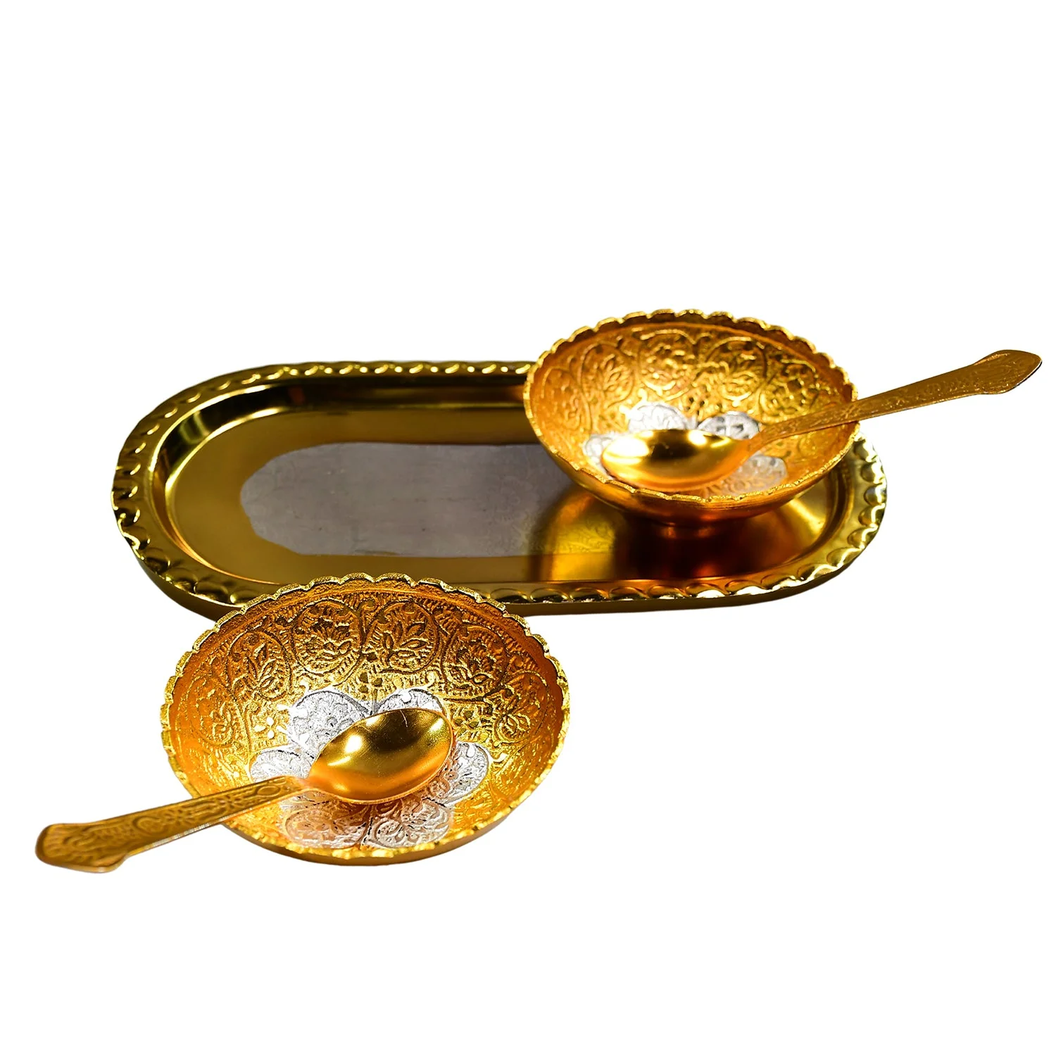 Gold Silver Plated Tray Set – Brass with Bowls & Spoons | Lunchie Bunchie - Image 7