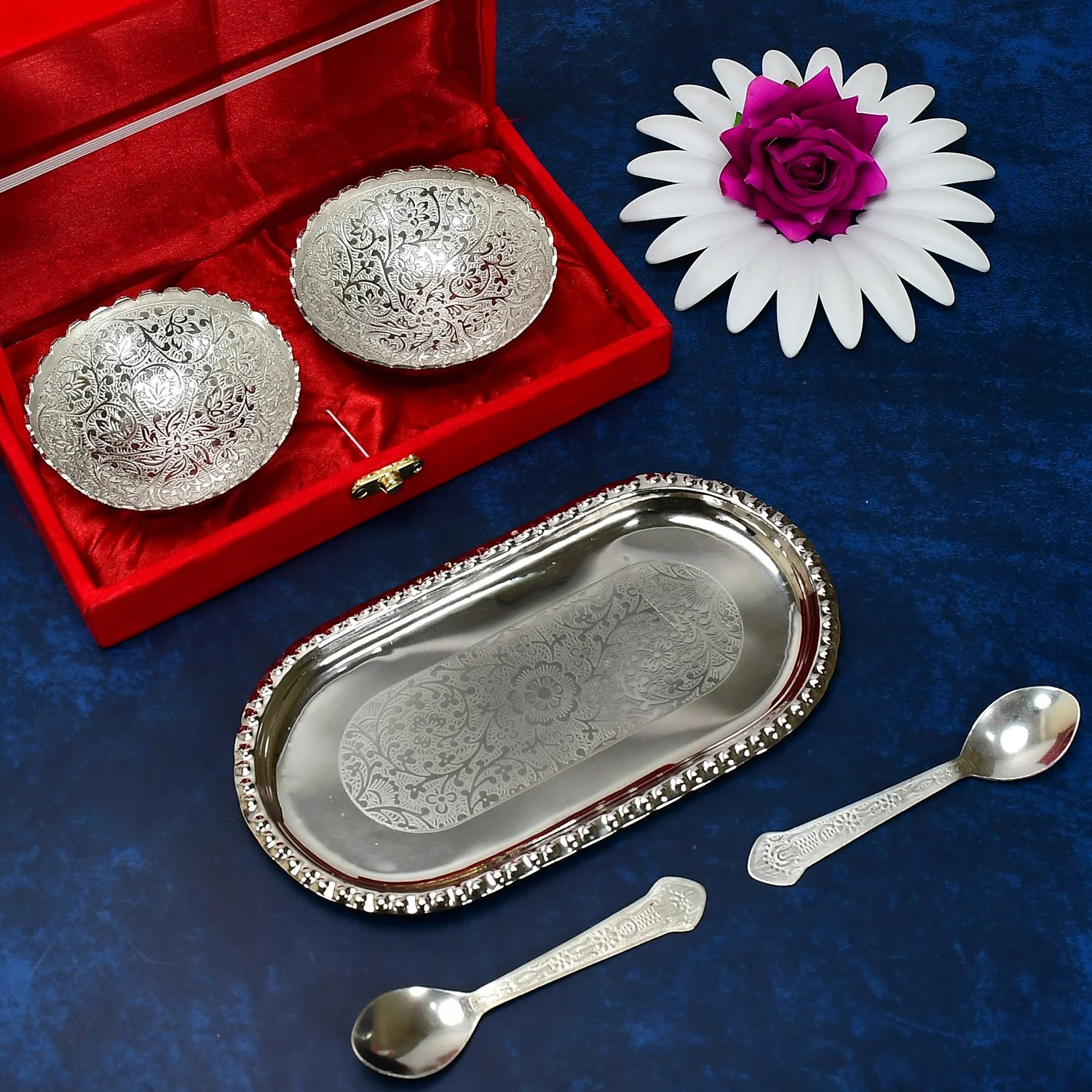 Silver Plated Bowl Set – Brass Serving Tray | Lunchie Bunchie - Image 2