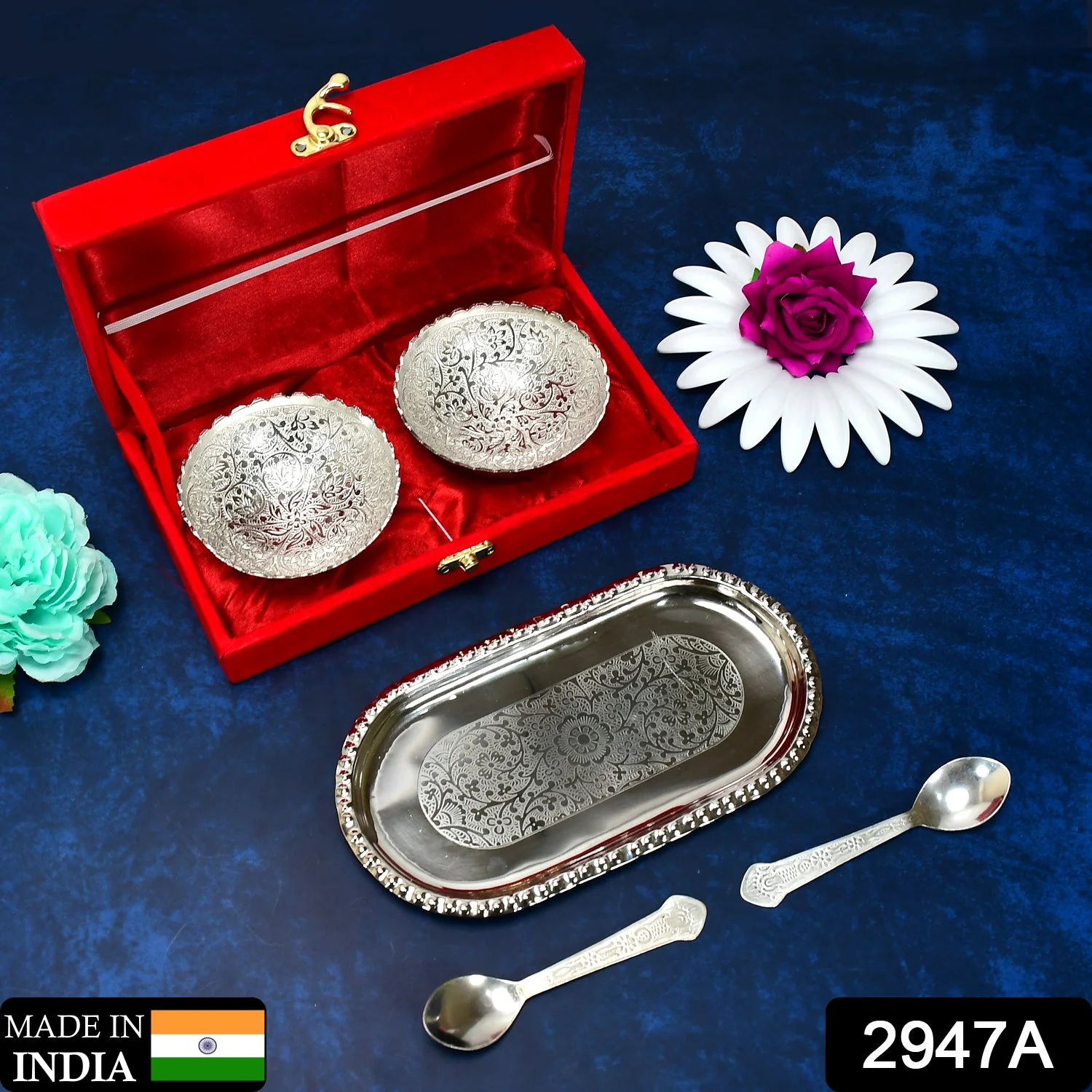 Silver Plated Bowl Set – Brass Serving Tray | Lunchie Bunchie - Image 3