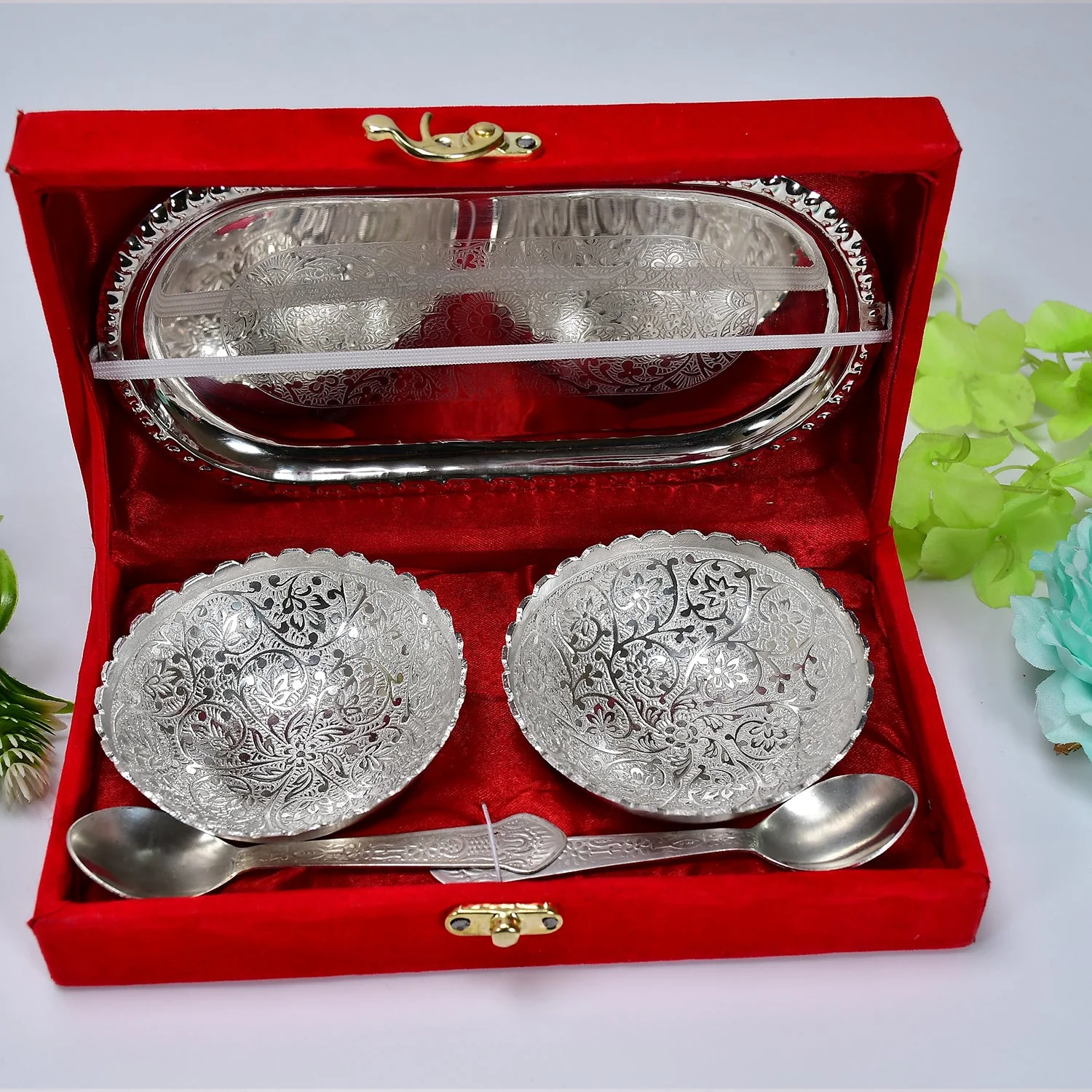 Silver Plated Bowl Set – Brass Serving Tray | Lunchie Bunchie - Image 4