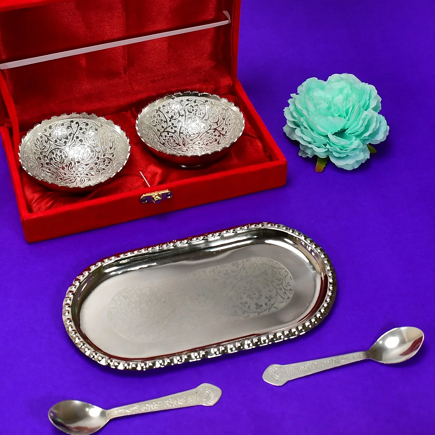 Silver Plated Bowl Set – Brass Serving Tray | Lunchie Bunchie - Image 5