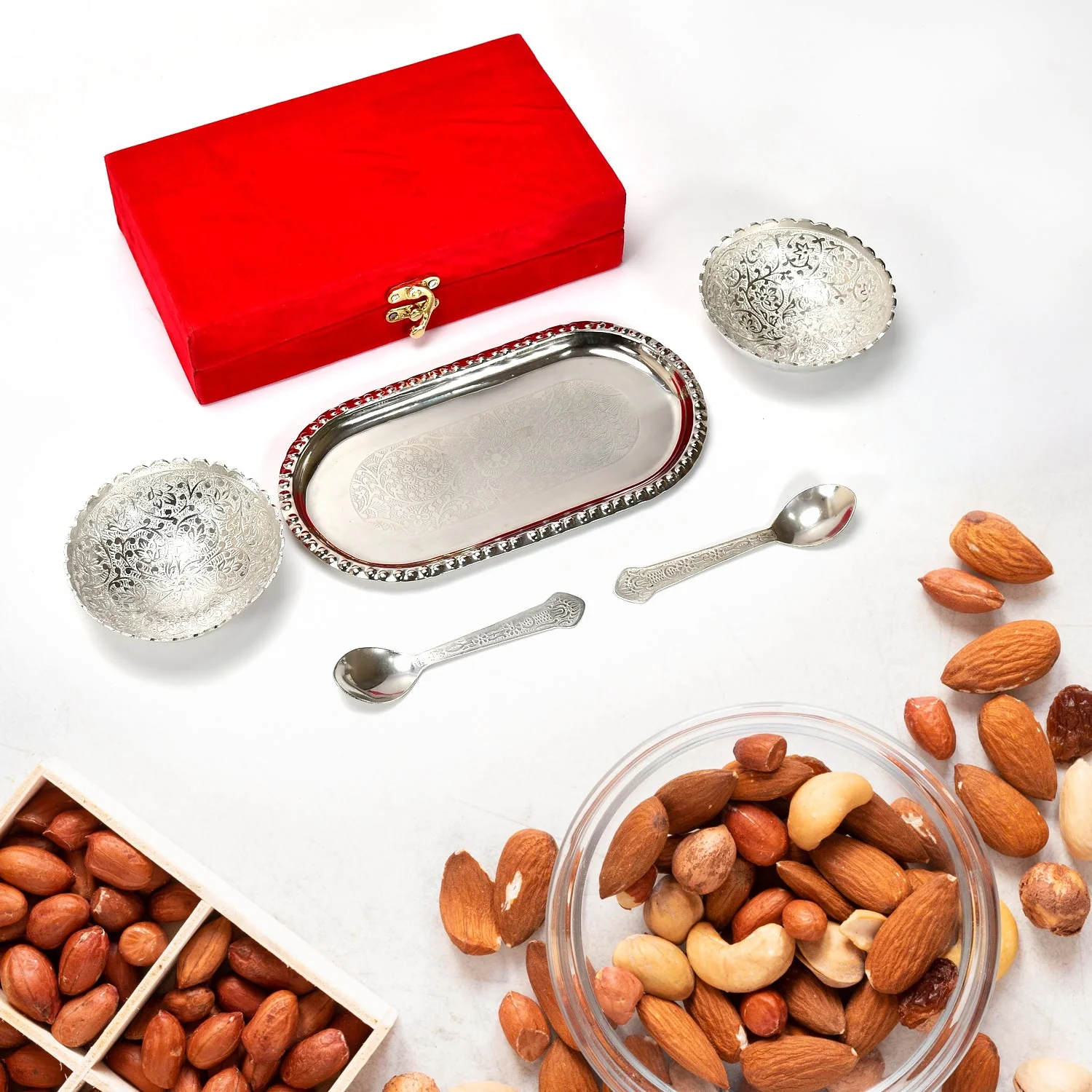 Silver Plated Bowl Set – Brass Serving Tray | Lunchie Bunchie - Image 6