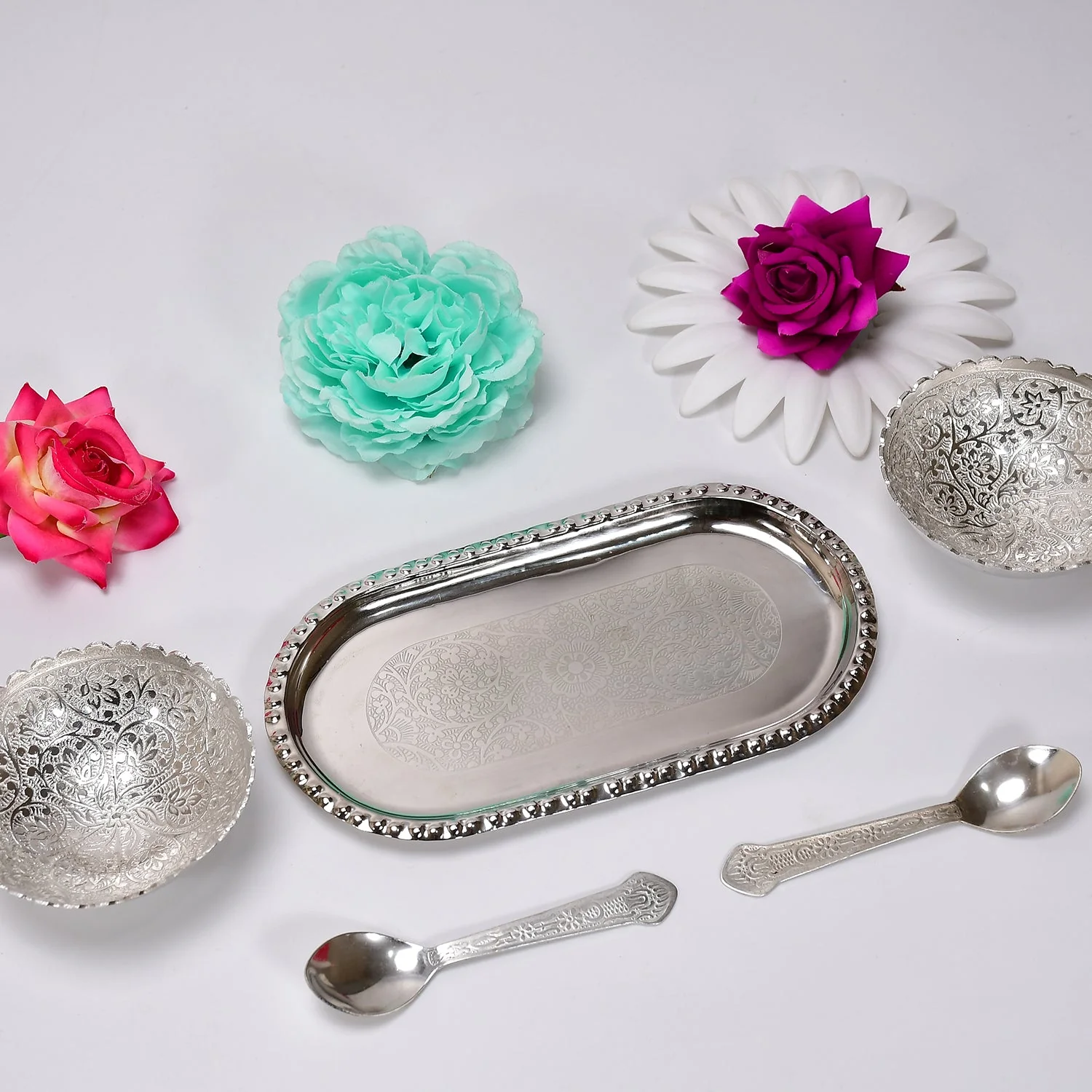 Silver Plated Bowl Set – Brass Serving Tray | Lunchie Bunchie - Image 8