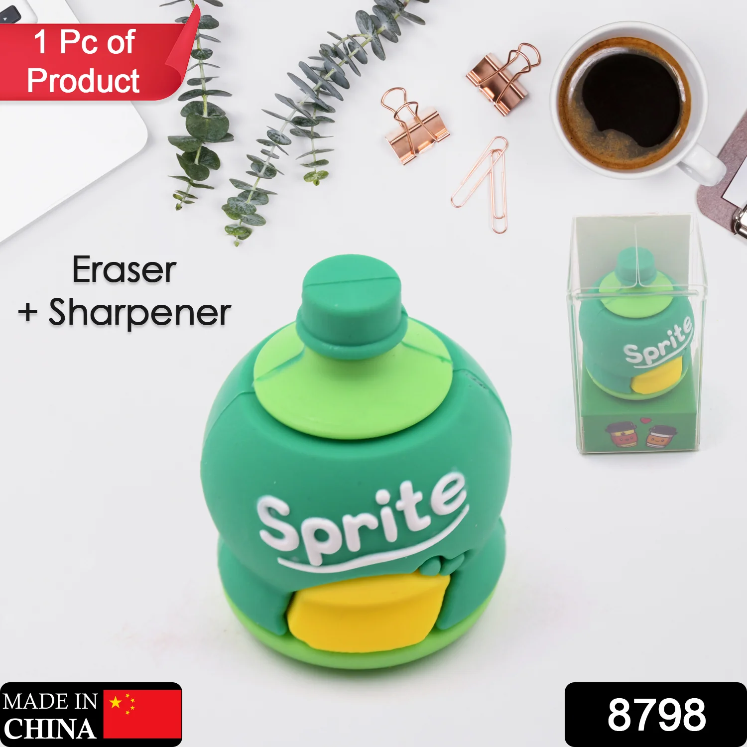Bottle Shape Pencil Sharpener – 2-in-1 Eraser Set | JubileeJoy - Image 2