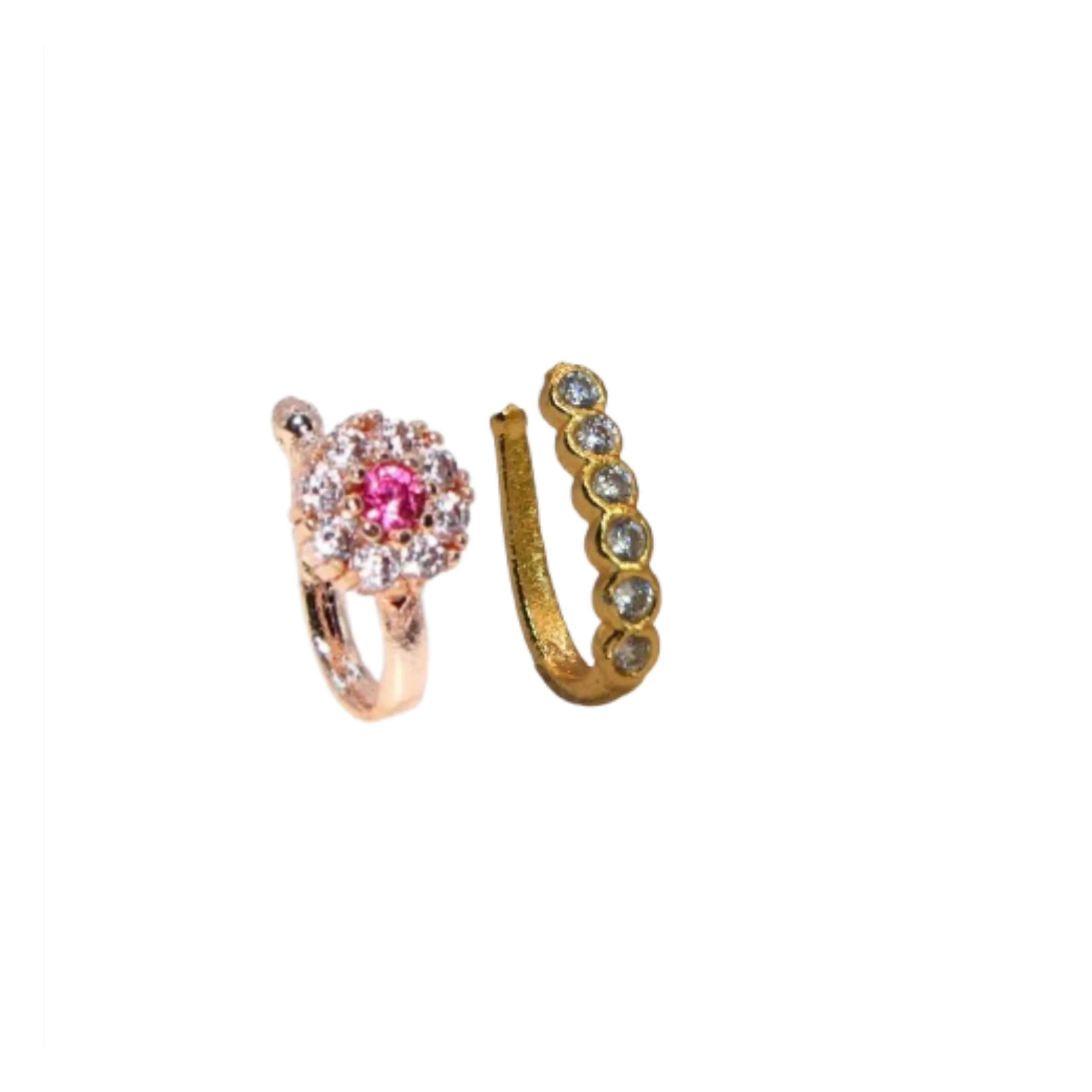 Non-Piercing Nose Ring Set – Gold & Rose Gold Clip-On Design - Image 2