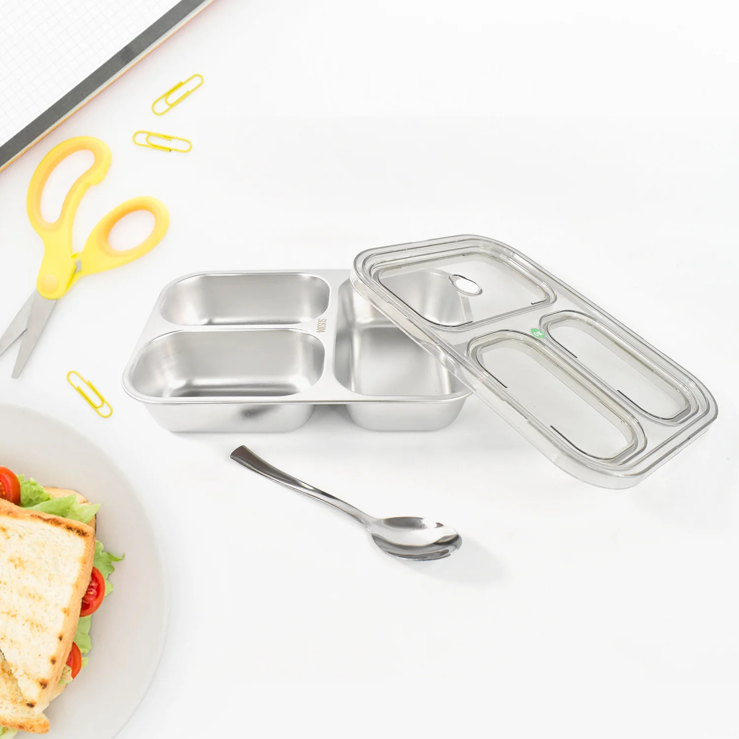 3 Compartment Stainless Steel Lunch Box – Leakproof Kids Tiffin - Image 3