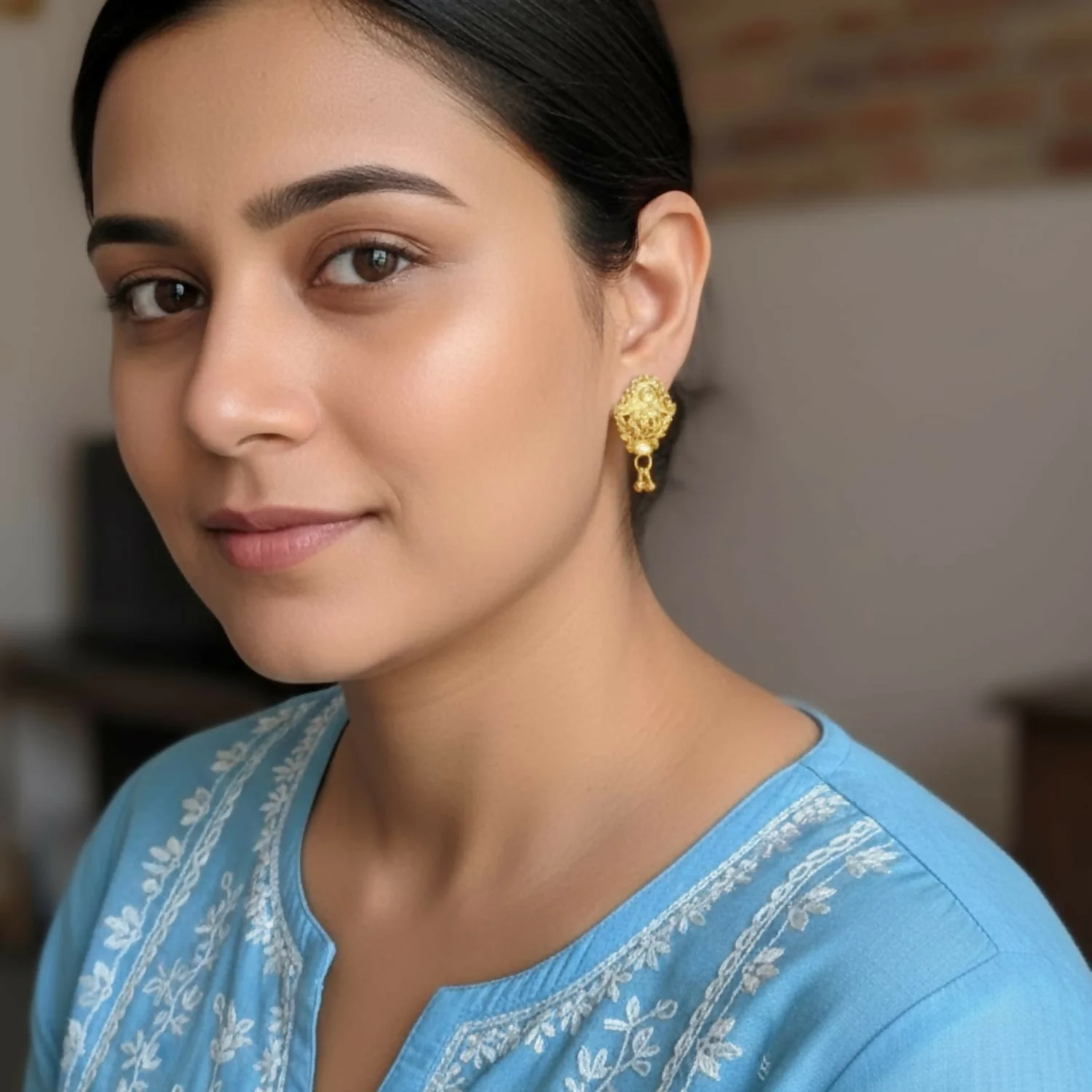 Golden Jhumka Earrings – Traditional Elegant Drops for Women - Image 2
