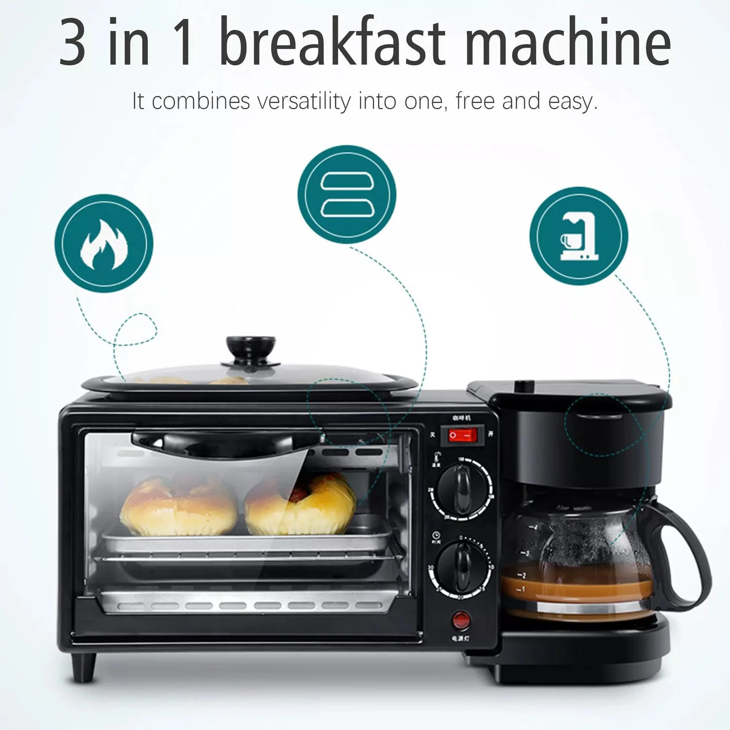 3-in-1 Breakfast Maker – Toaster Oven, Grill & Coffee | Indo Glow - Image 12