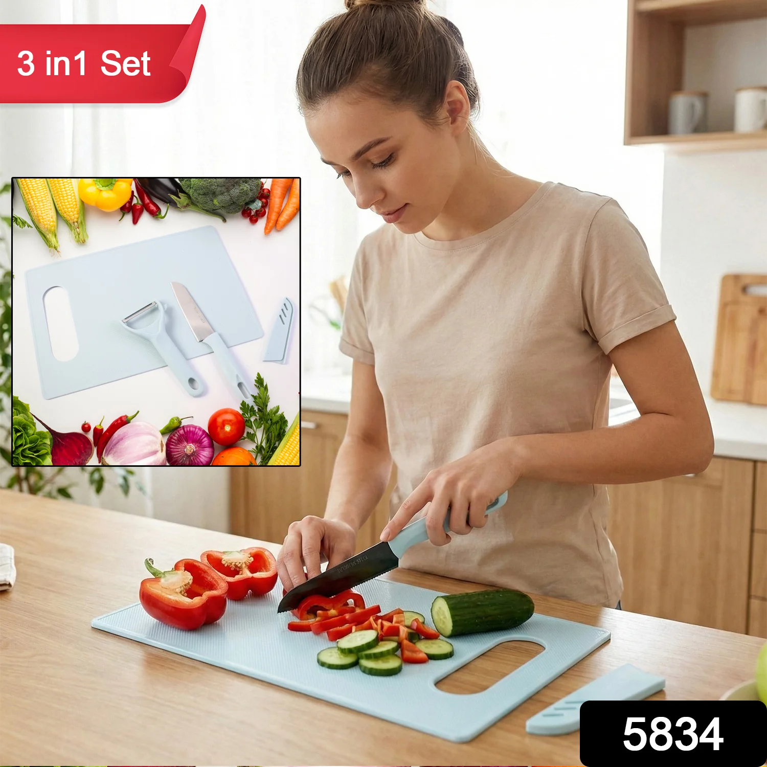 Kitchen Knife Set – 3 in 1 Knife, Chopping Board & Peeler - Image 2