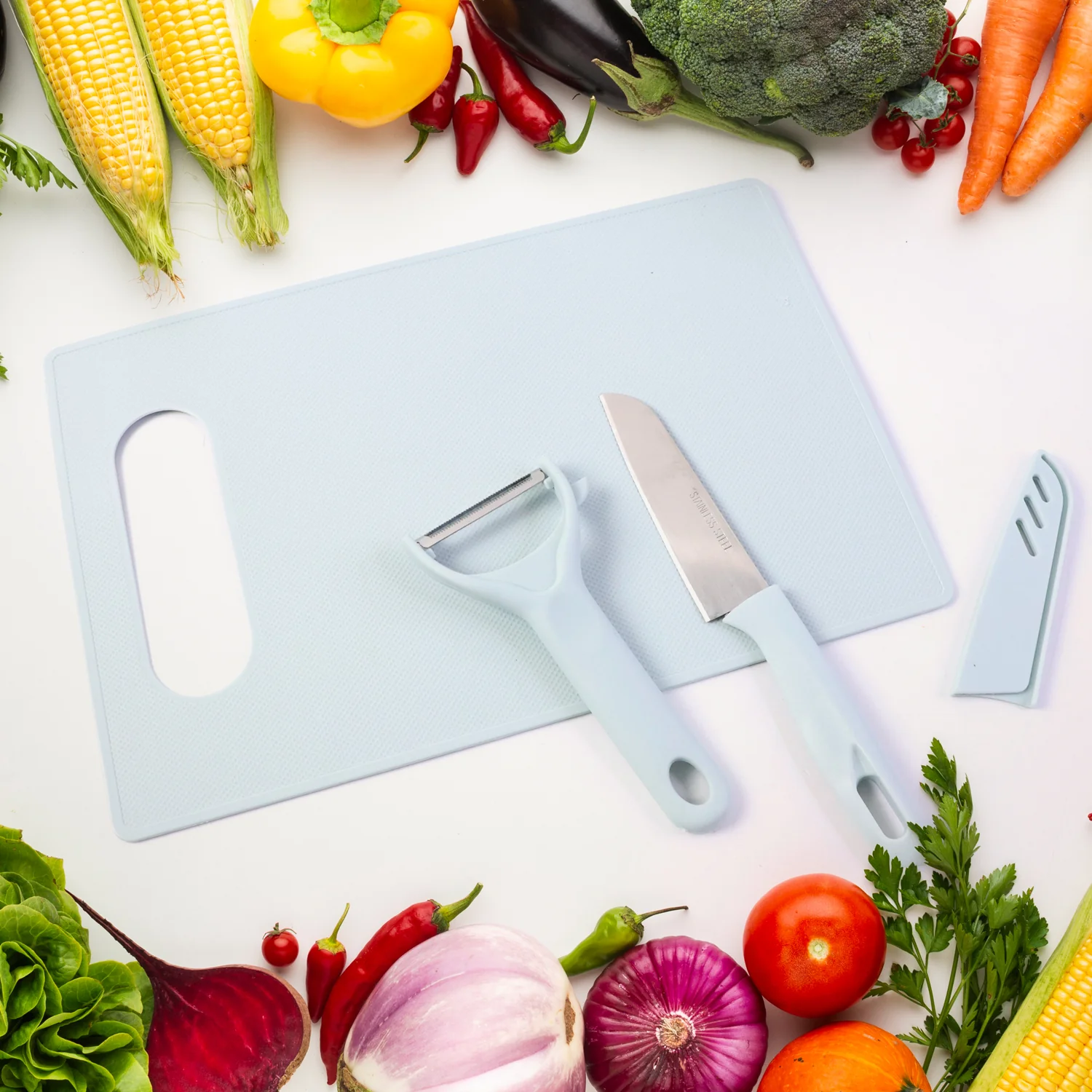 Kitchen Knife Set – 3 in 1 Knife, Chopping Board & Peeler - Image 3