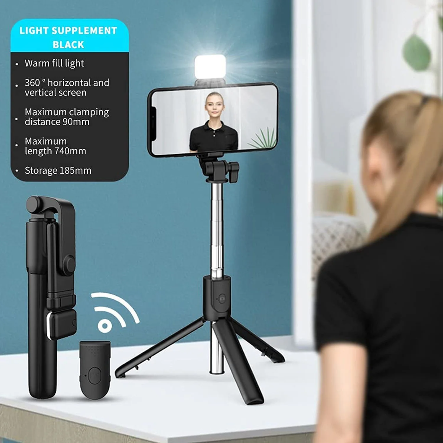 Wired Selfie Stick – 70cm Extendable Handle Tripod Stand - Image 7