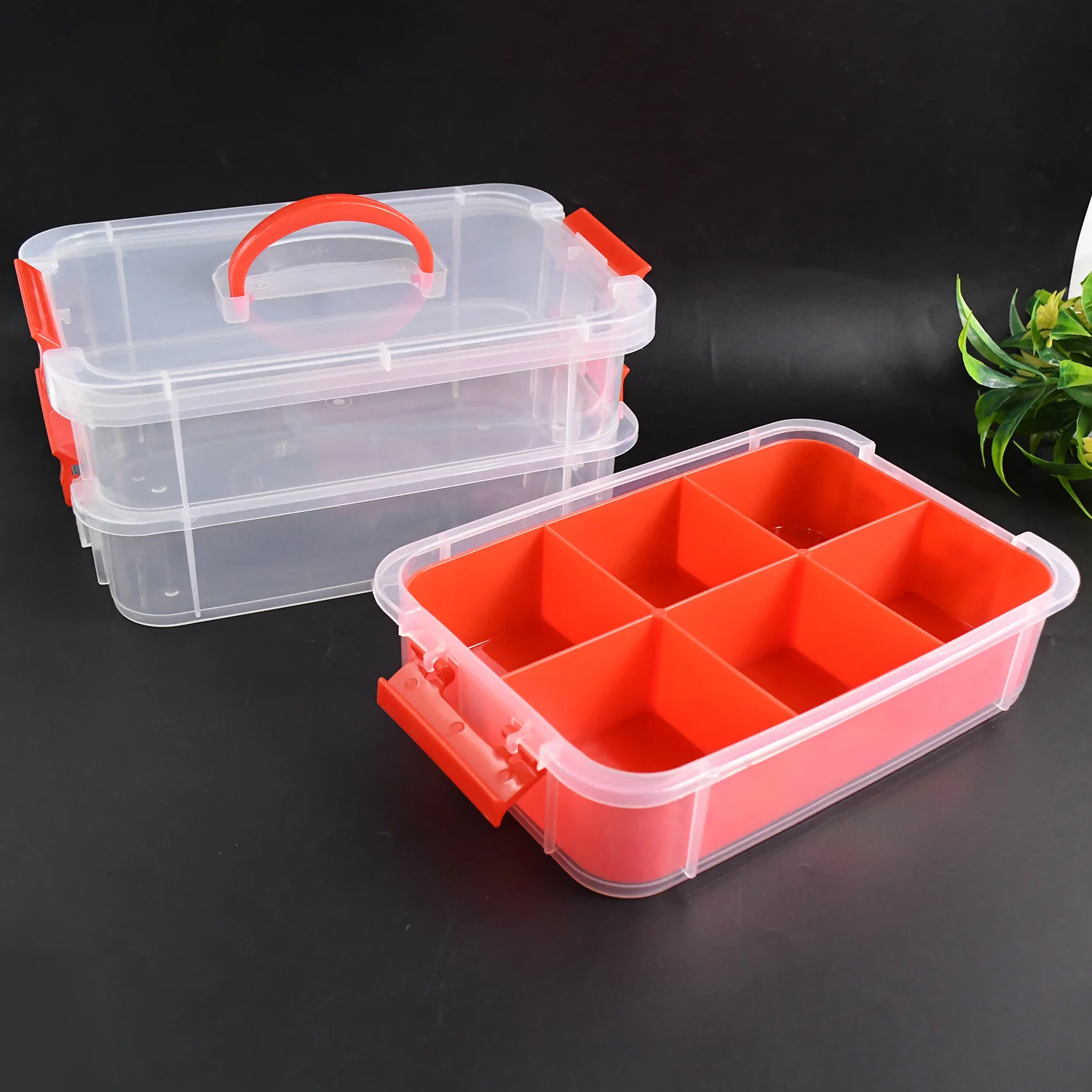 Transparent 3-Layer Storage Box with Handle and Lock Clips - Image 4