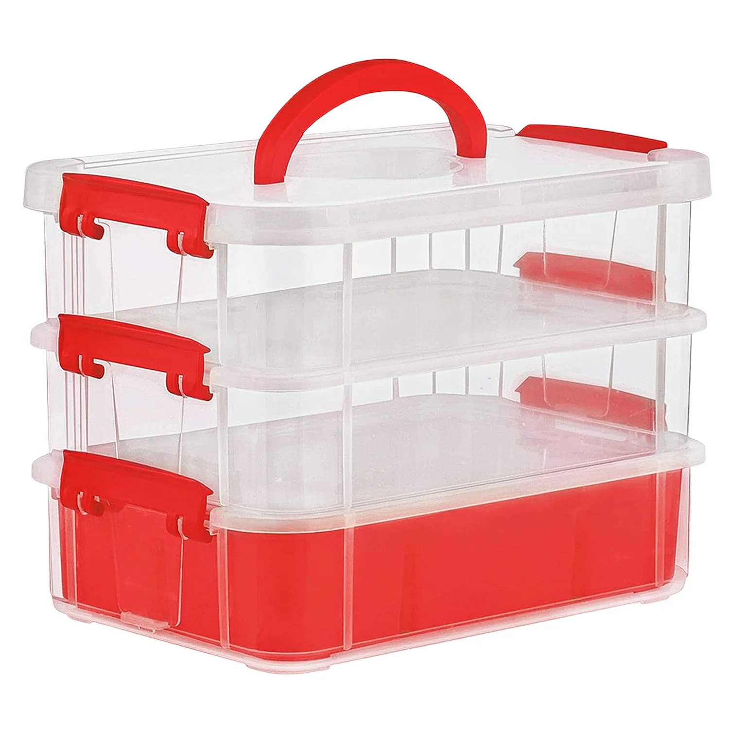 Transparent 3-Layer Storage Box with Handle and Lock Clips - Image 5