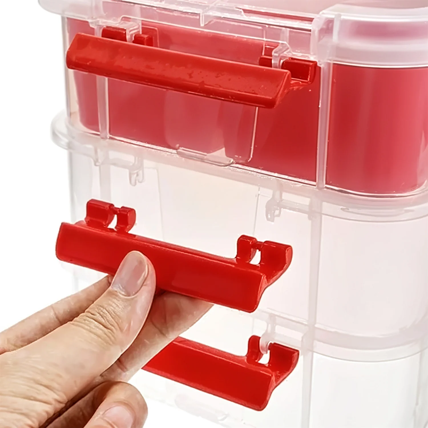 Transparent 3-Layer Storage Box with Handle and Lock Clips - Image 7