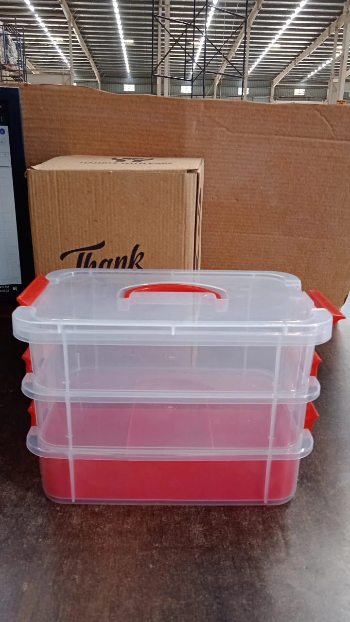 Transparent 3-Layer Storage Box with Handle and Lock Clips - Image 8