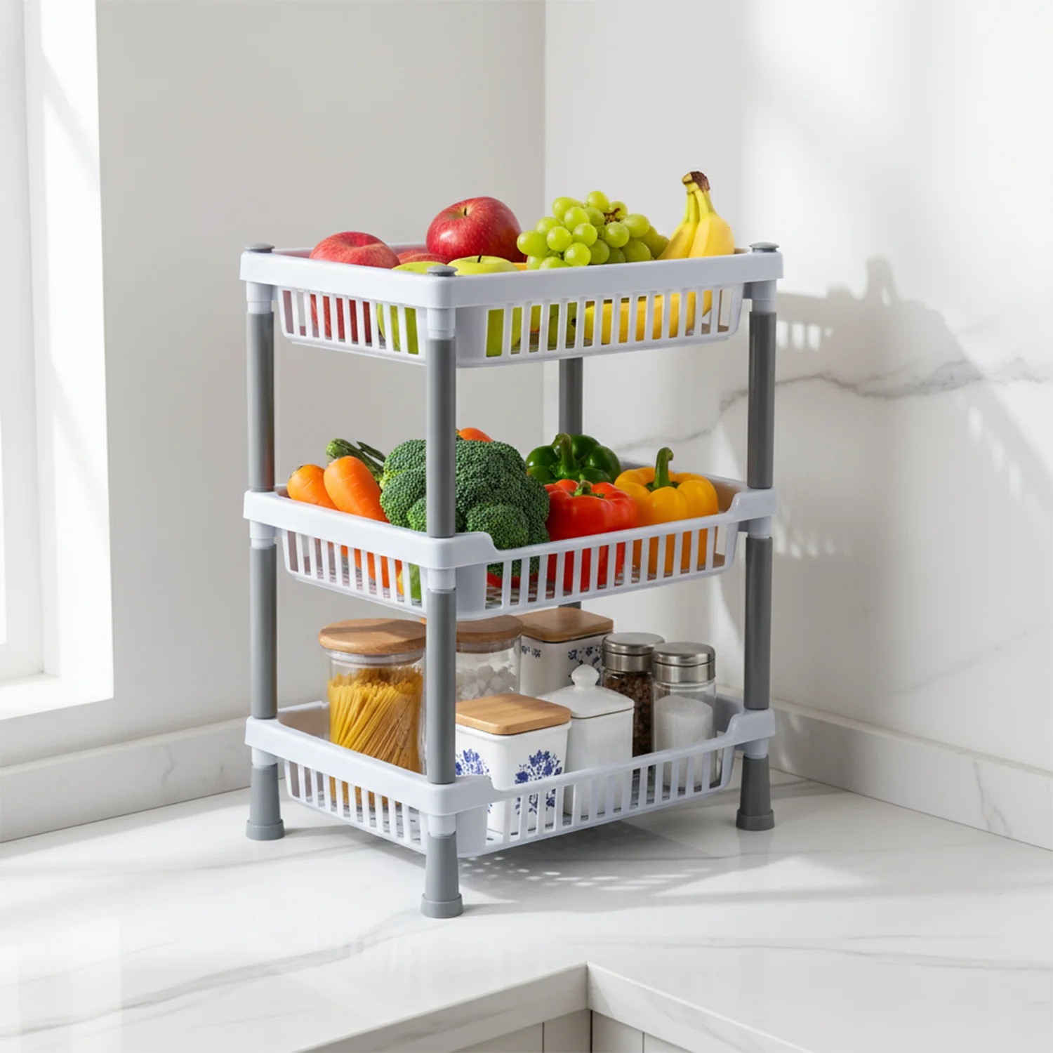 Kitchen Storage Basket Rack – 3-Layer Ventilated Organizer - Image 4