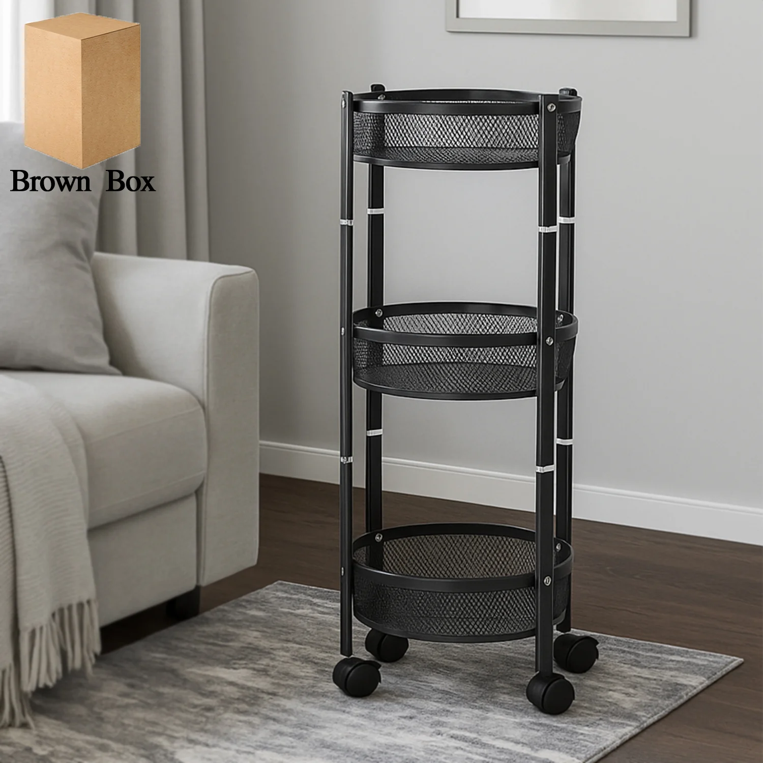 Metal Mesh Storage Trolley – 3-Layer Utility Cart with Wheels