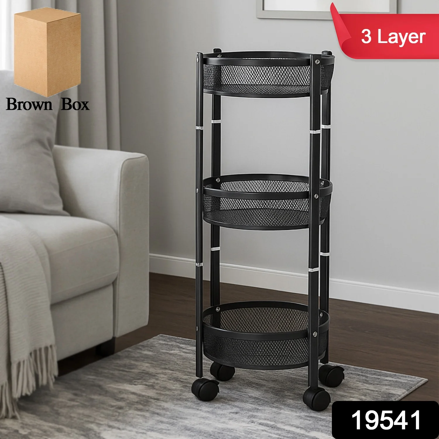 Metal Mesh Storage Trolley – 3-Layer Utility Cart with Wheels - Image 2