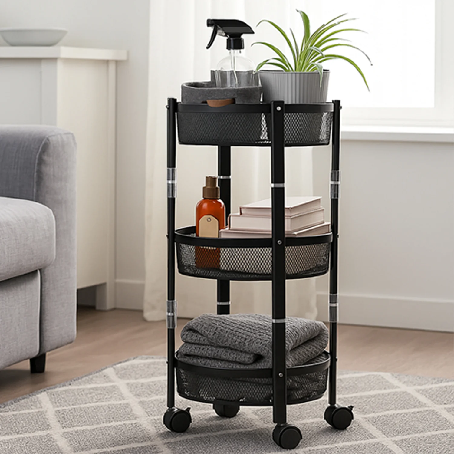 Metal Mesh Storage Trolley – 3-Layer Utility Cart with Wheels - Image 3