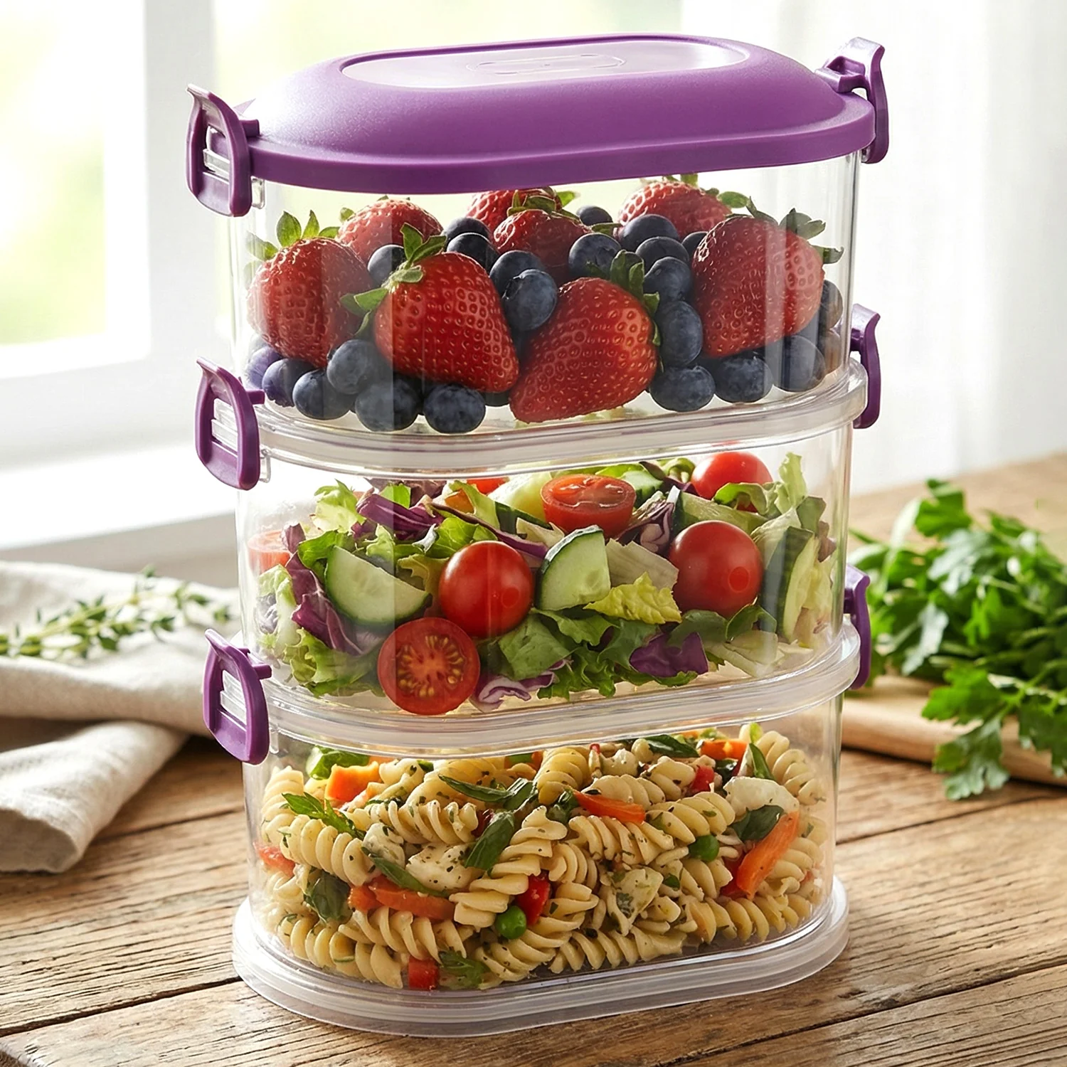 Airtight 3-Layer Stackable Food Storage Containers – Freshness & Space Saving - Image 3