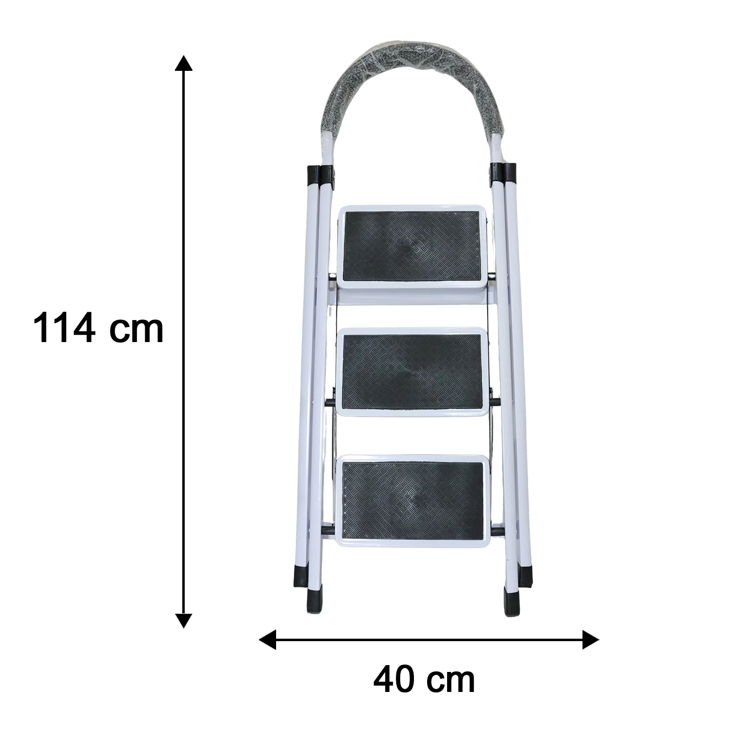 3 Step Folding Ladder with Padded Handrail Anti Slip Steel Step Stool (1 Pc) - Image 6