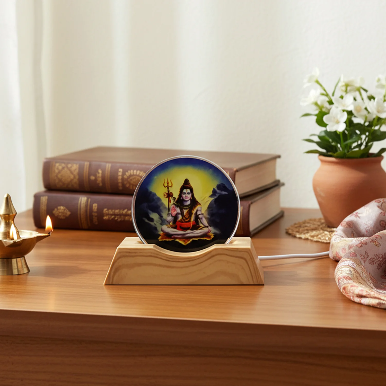 Lord Shiva LED Night Lamp – 3D Creative Wooden Base Light - Image 7