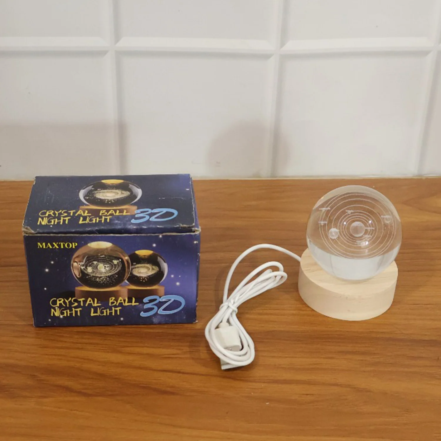 3D Crystal Ball Night Lamp – Elegant USB LED Light with Wooden Base - Image 10