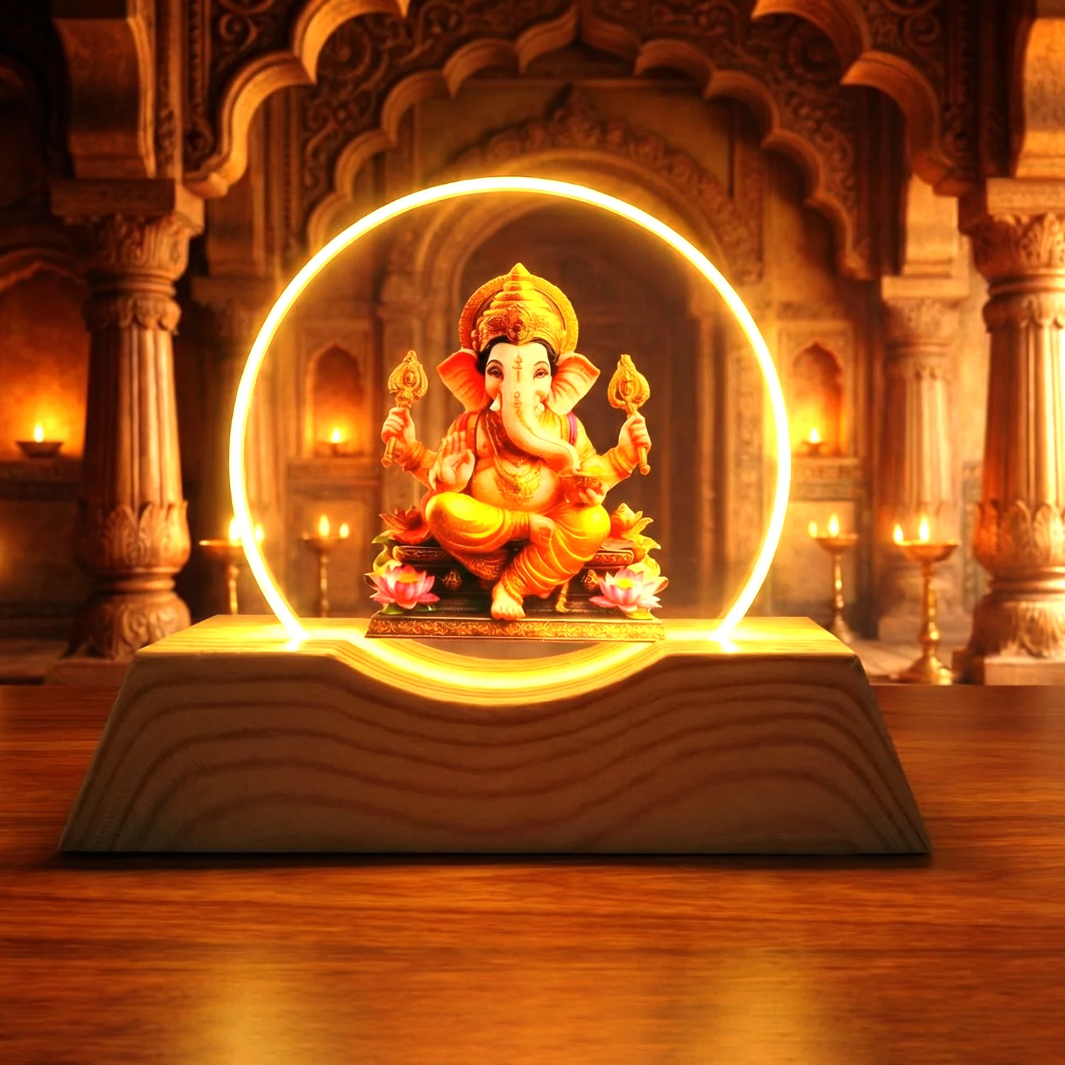 3D Lord Ganesha Acrylic LED Night Lamp – Warm Golden Glow - Image 3