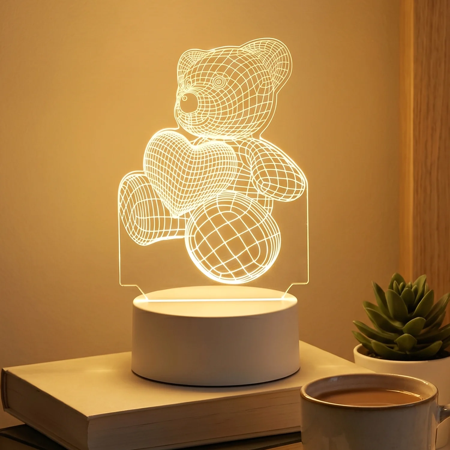 3D Teddy Bear Night Lamp – Captivating Heart Illusion for Kids and Home - Image 5