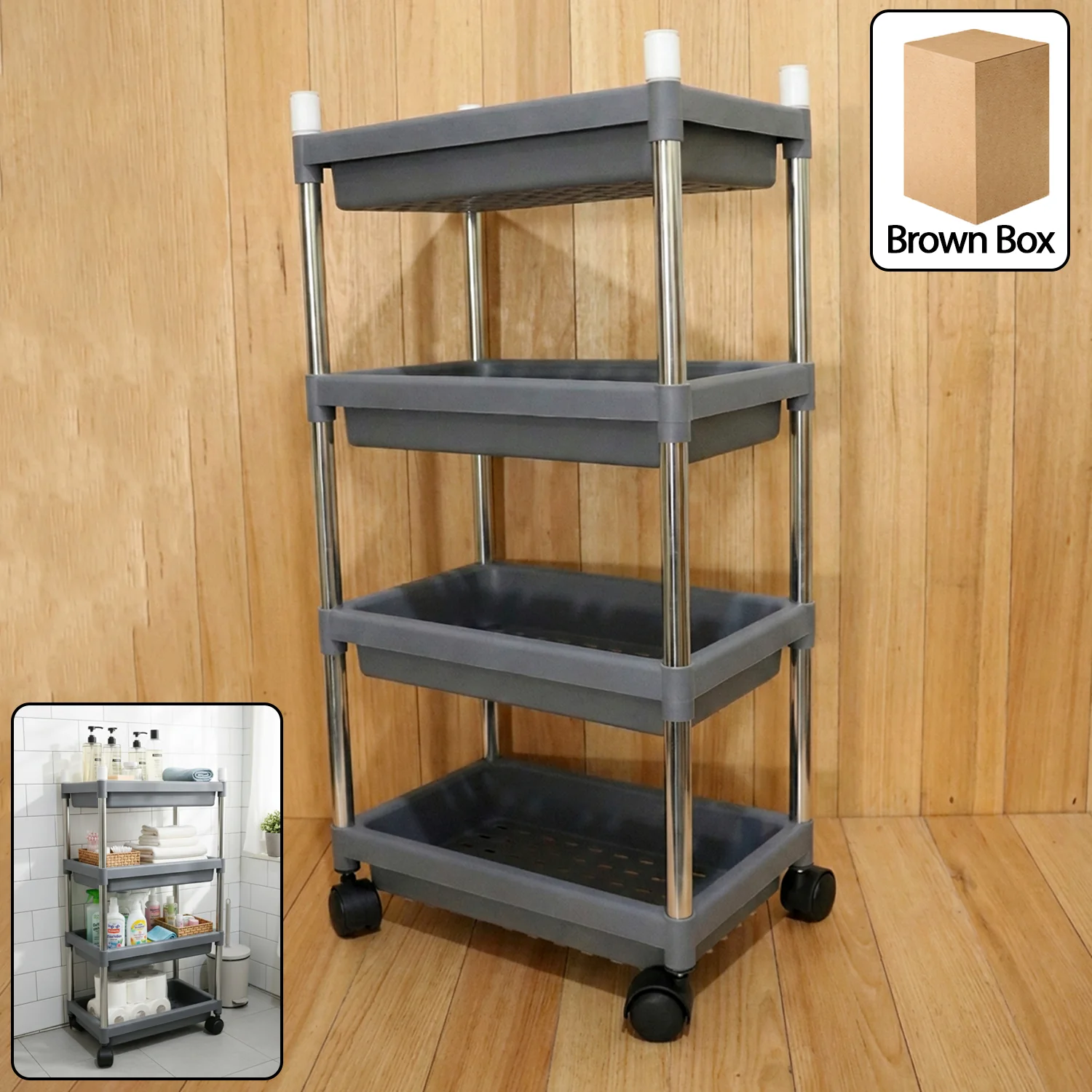 4-Layer Rolling Storage Cart Durable Mobile Organizer