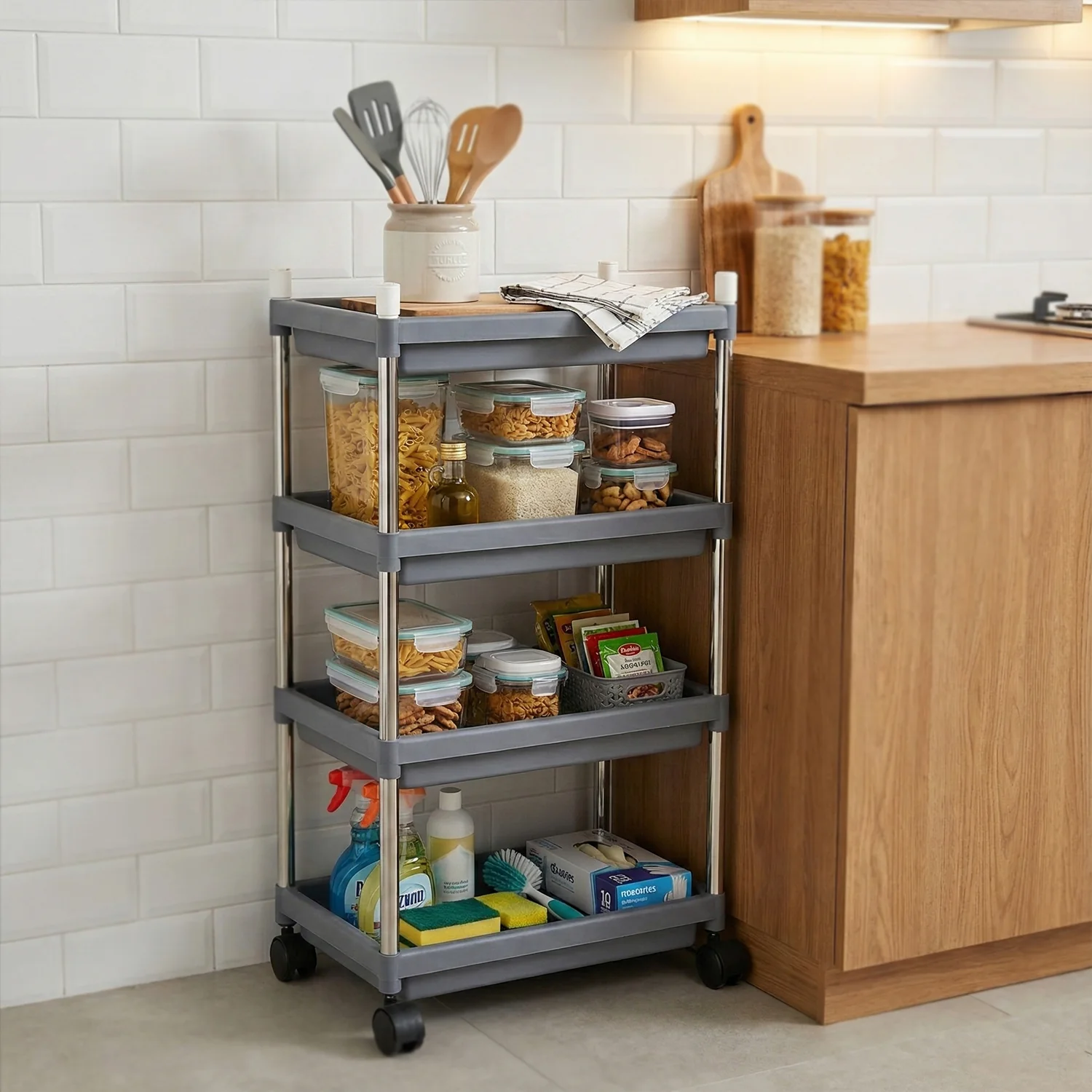 4-Layer Rolling Storage Cart Durable Mobile Organizer - Image 4
