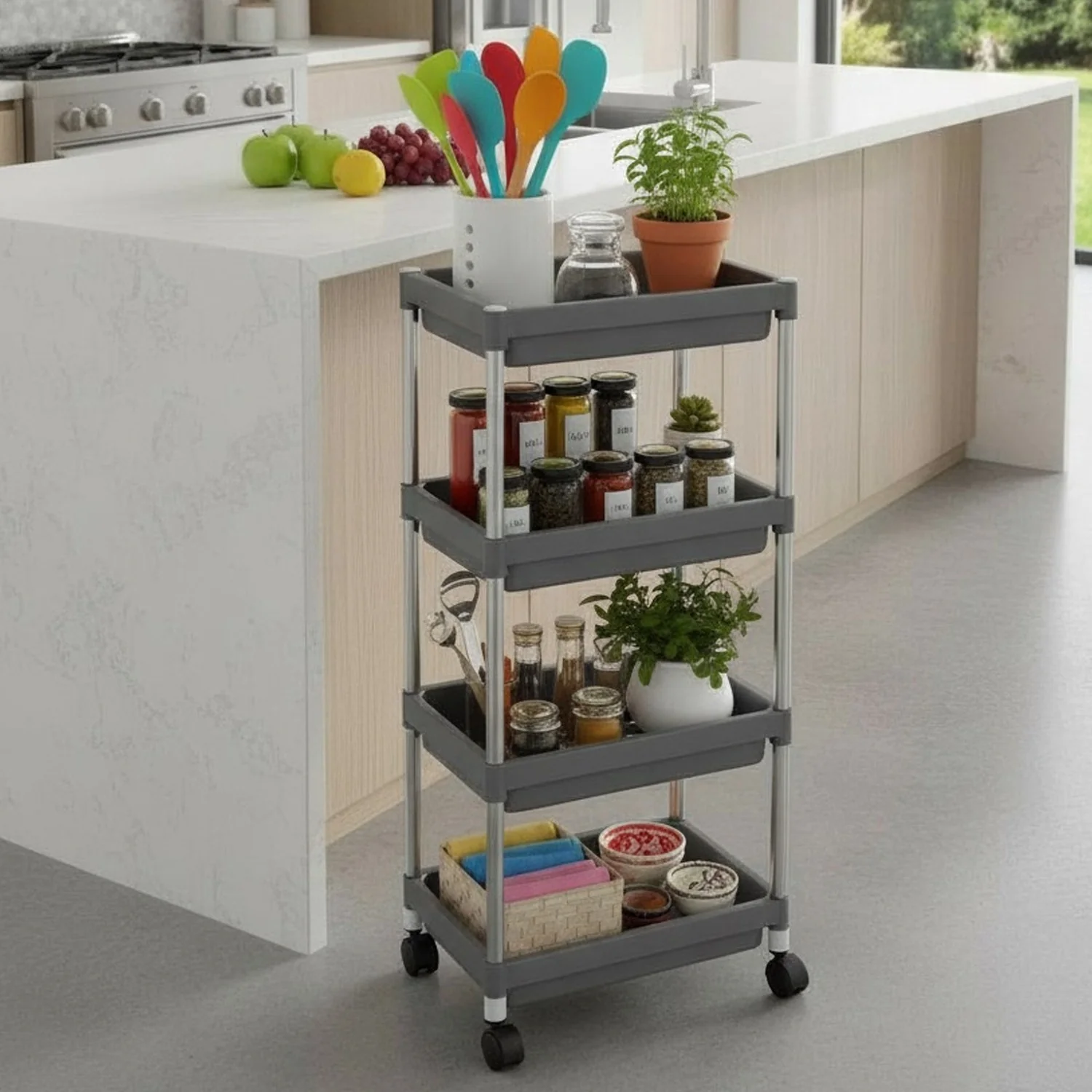 4-Layer Rolling Storage Cart Durable Mobile Organizer - Image 6