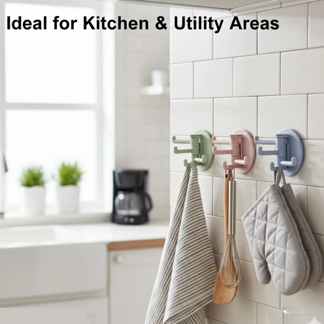 Punch-Free Sticky Hook – 3-Hook Rotating Organizer | GlimmerHome - Image 5