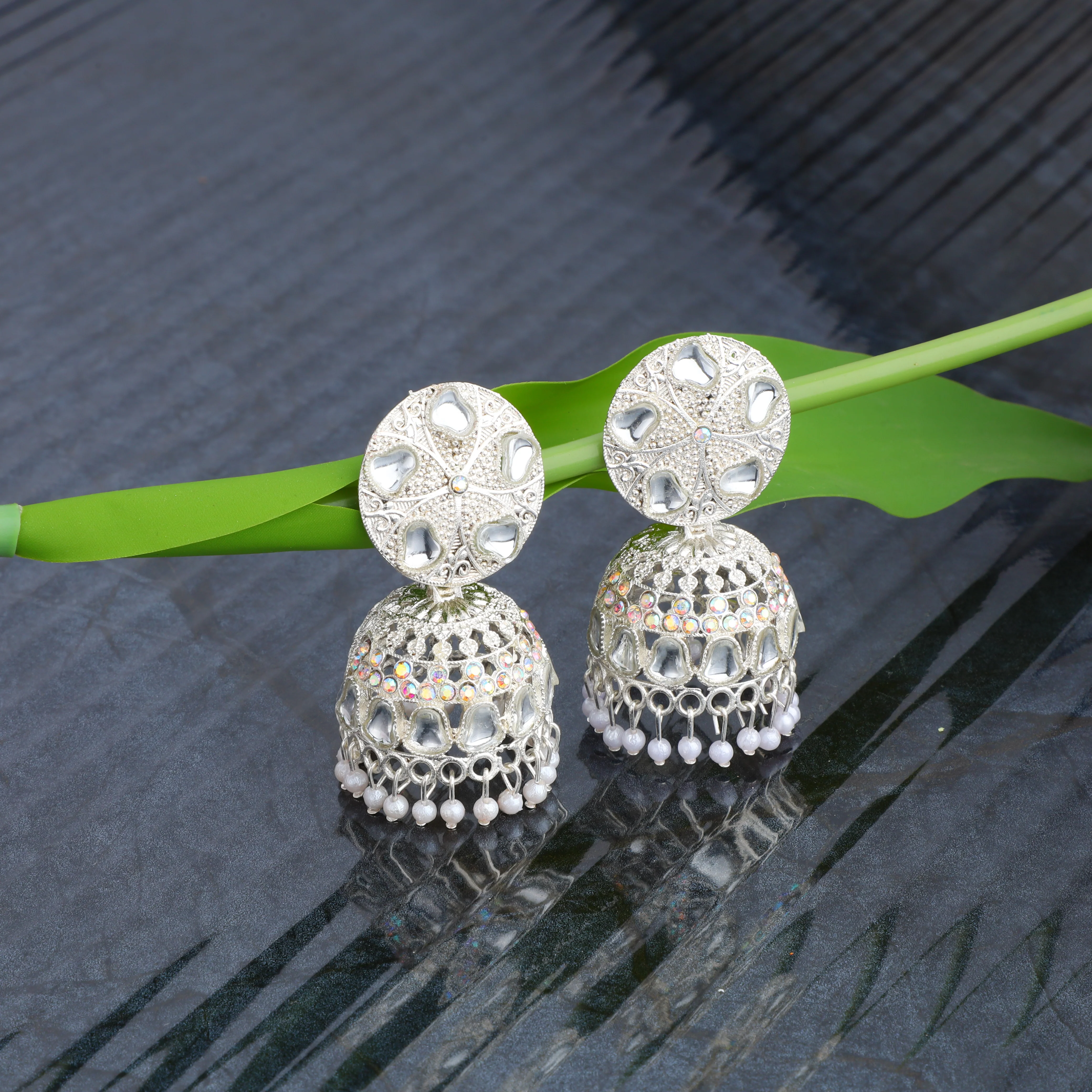Traditional Pearl Jhumka Earrings – Ethnic Indian Style | HV - Image 3