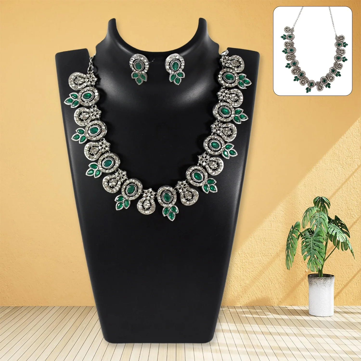 Green Necklace Set – Emerald Ethnic Jewellery for Women | BW