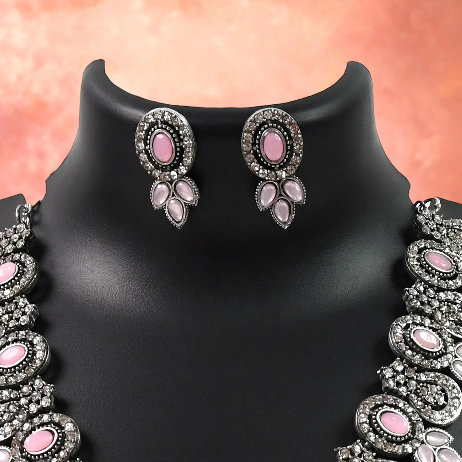 Diamond Necklace Set – Pink & White, Radiant Elegance | BW - Image 5
