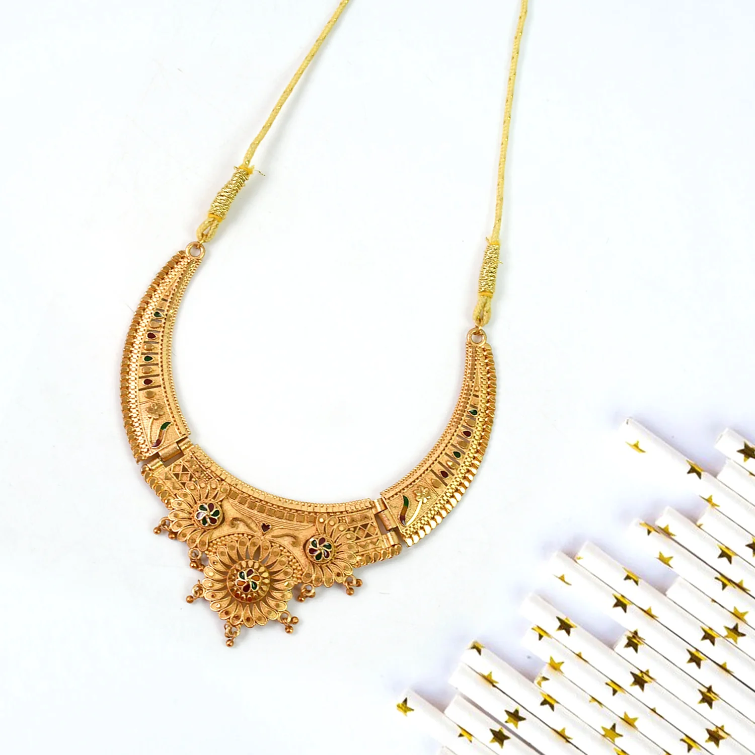 Gold Plated Necklace Set – Elegant Indian Ethnic Jewellery for Women | BW - Image 4