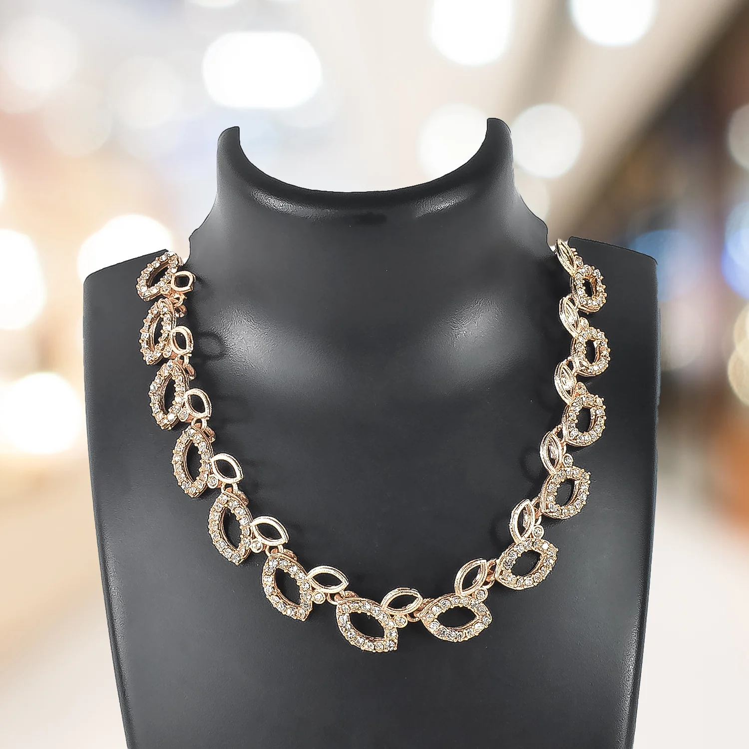 American Diamond Floral Necklace Set – Elegant Rhodium Plated Jewellery - Image 4
