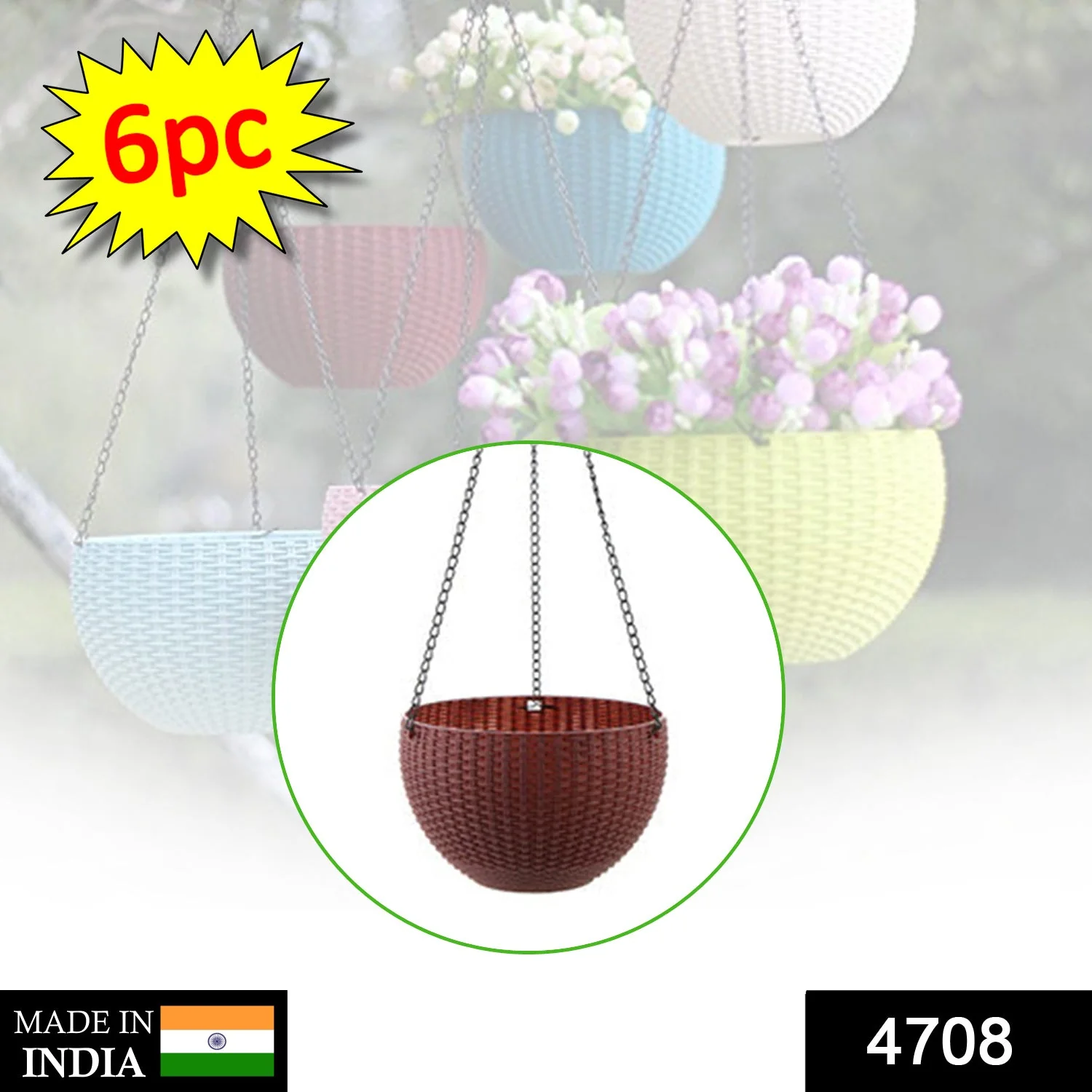 Hanging Flower Pot Set – Plastic Round Planters (6 Pcs) | Indo Glow - Image 2