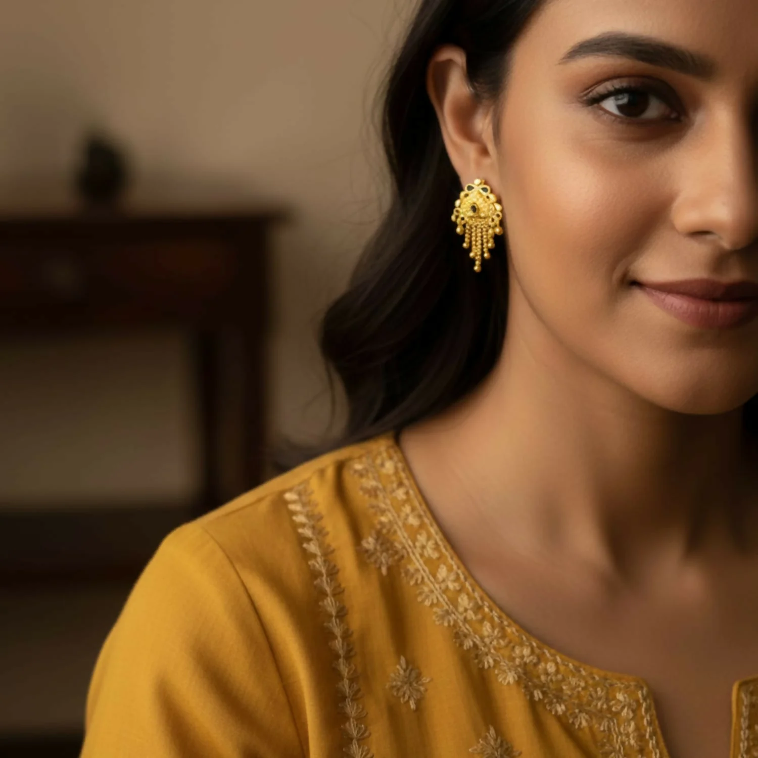 Gold-Plated Jhumka Earrings – Elegant Mina & Latkan Design - Image 2