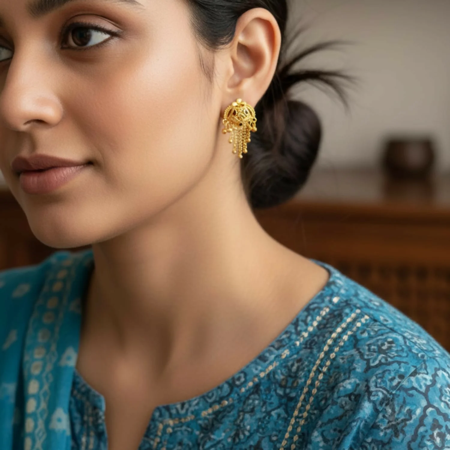 Gold-Plated Jhumka Earrings – Traditional Elegance & Lightweight Comfort - Image 2