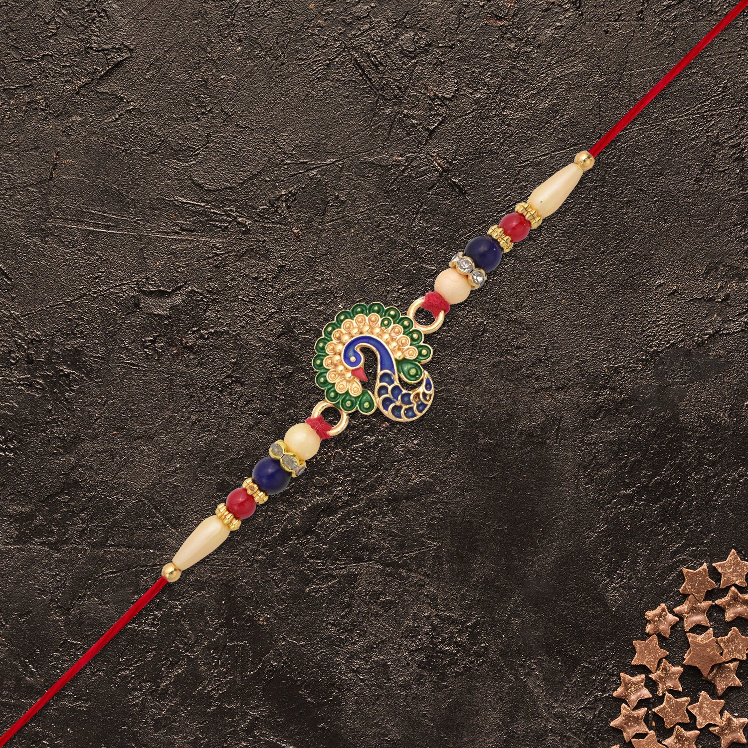Golden Rakhi Combo for Brother – 5 Assorted Designs with Surprise - Image 2