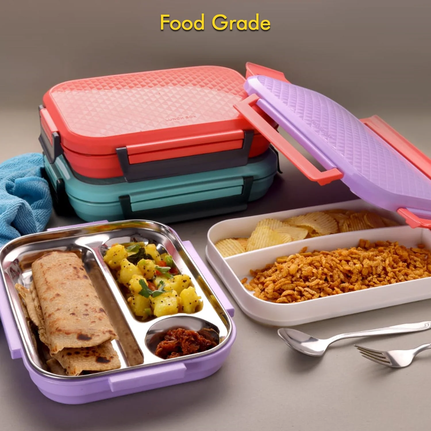 Steel Lunch Box – Multi-Compartment Tiffin for Office & School | Lunchie Bunchie - Image 3
