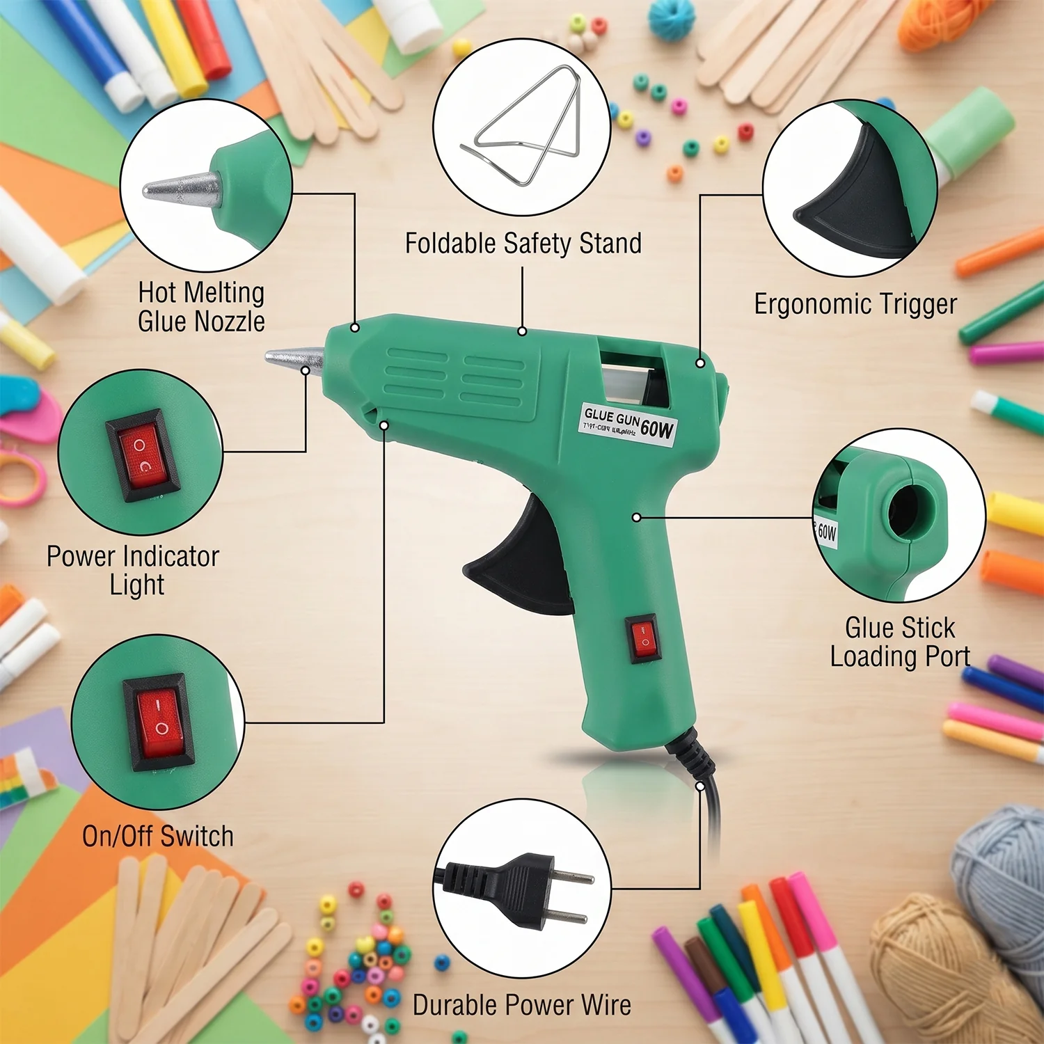 60 Watt Hot Melt Glue Gun – Versatile Crafts & DIY Tool - Image 4