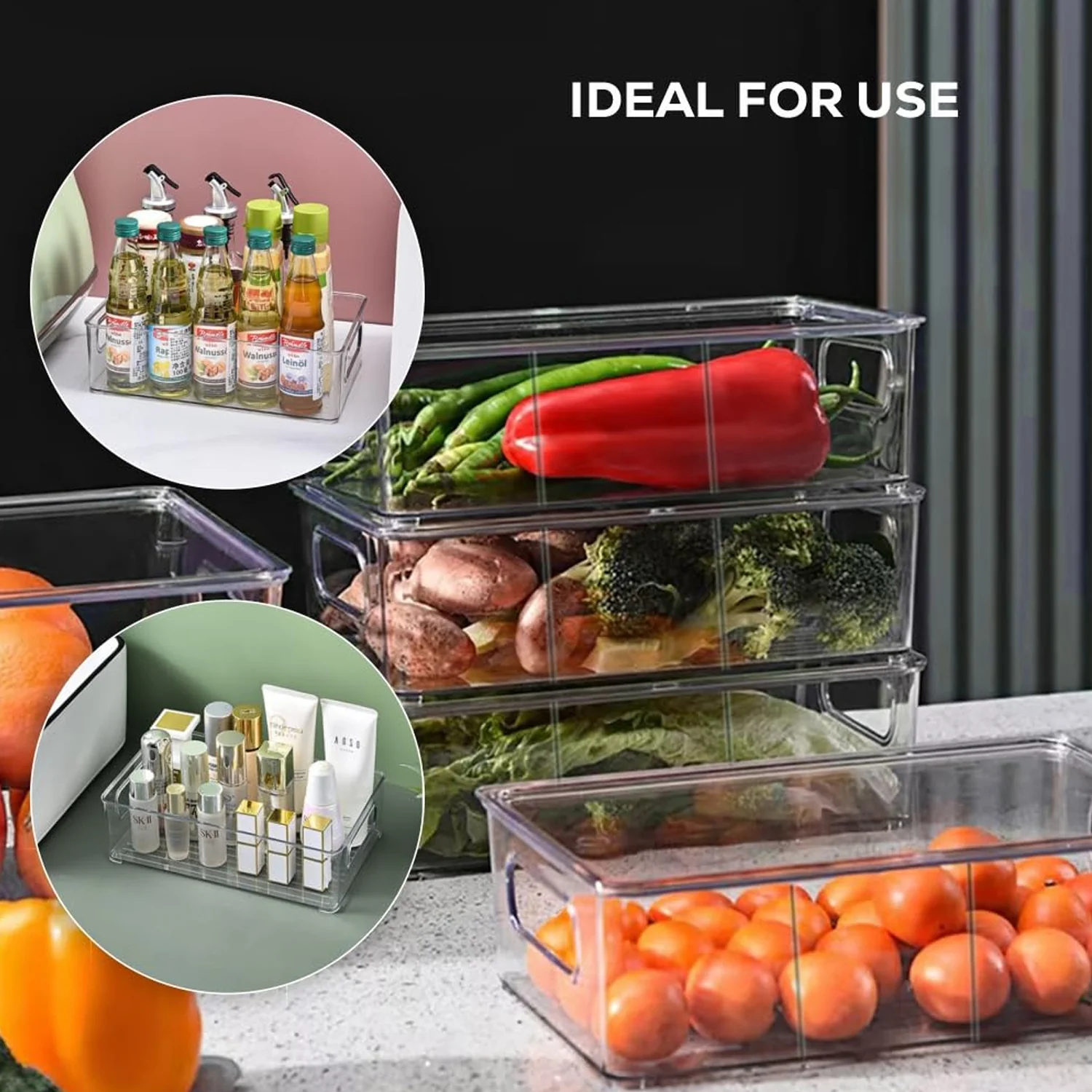 Refrigerator Organizer Bin – Clear Stackable with Handle | Organivo - Image 8