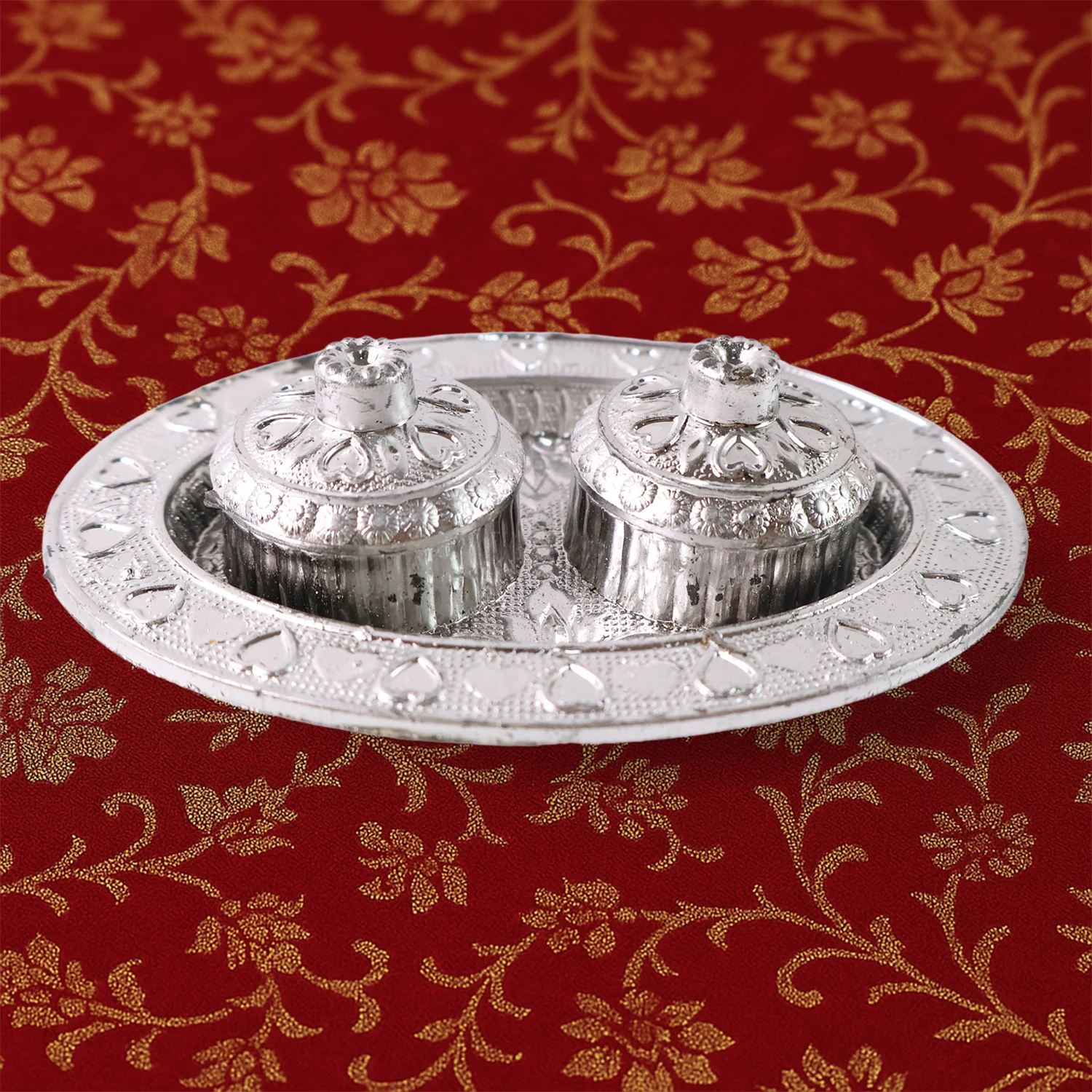 Oval Puja Thali with Kumkum Holders – Traditional & Durable Design - Image 3