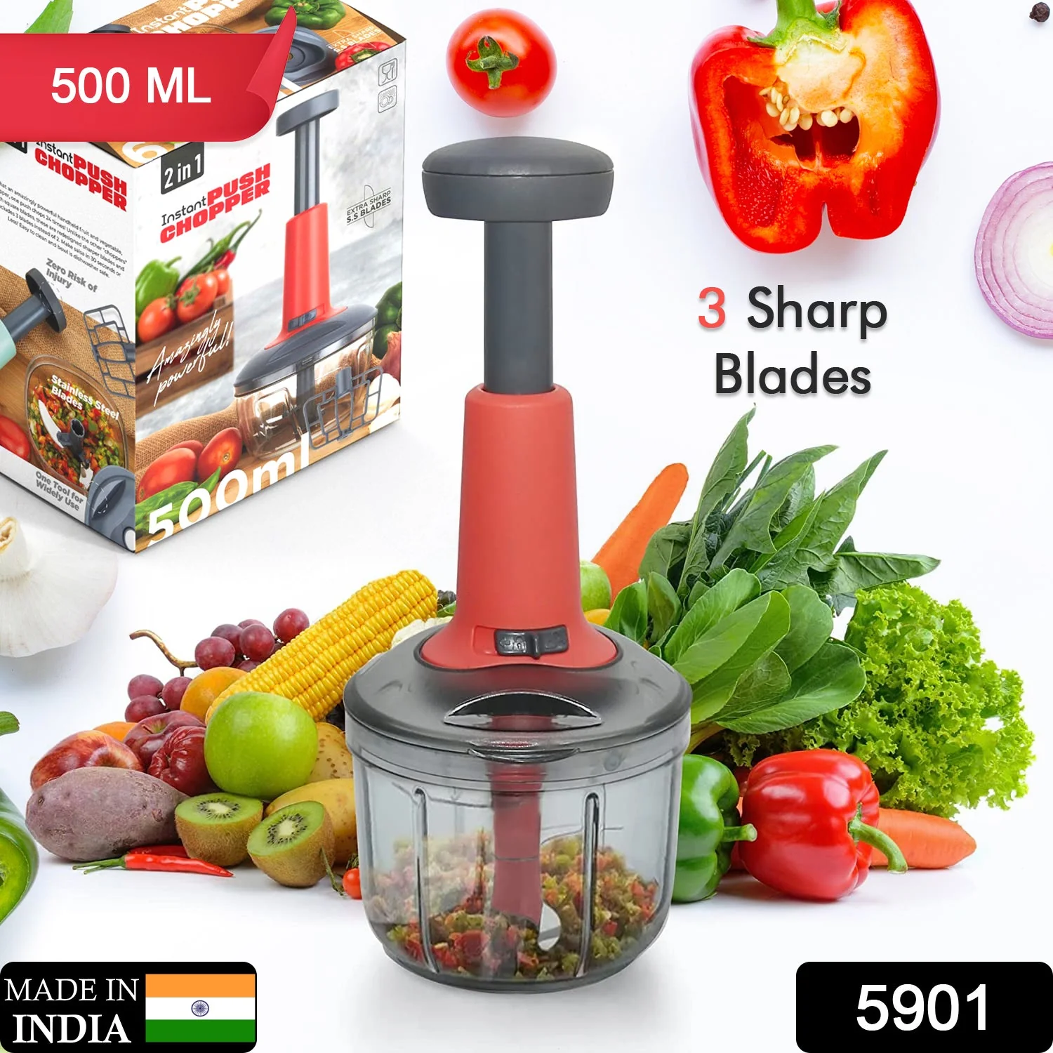 Hand Press Chopper – 3 Blades, Matte Finish for Kitchen | Quickslice - Image 2