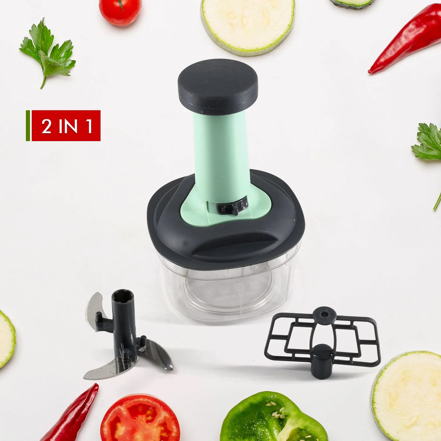 Manual Food Chopper – 3-Blade Hand Push Vegetable Cutter | Quickslice - Image 3