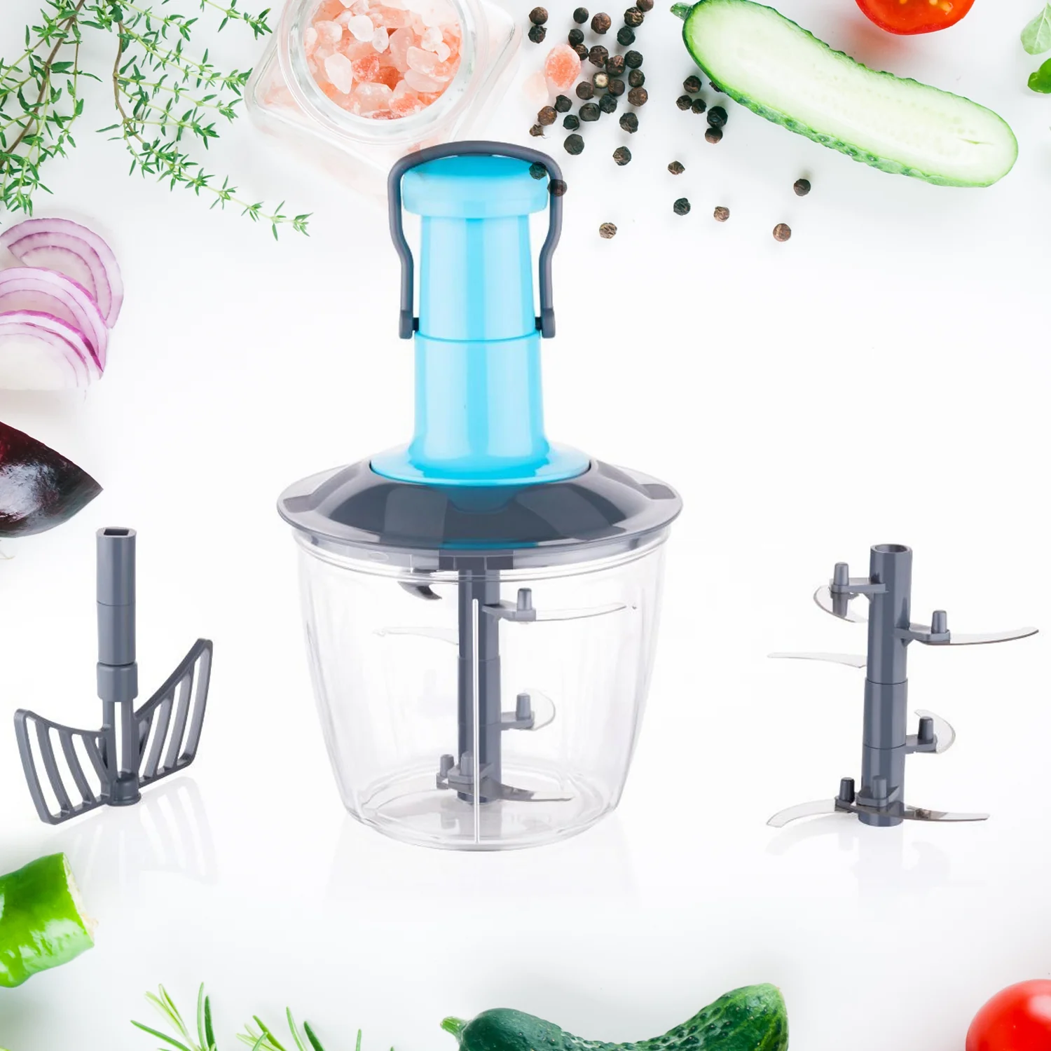 Manual Vegetable Chopper 6-Blade Stainless Steel – 950ML | XcelCraft