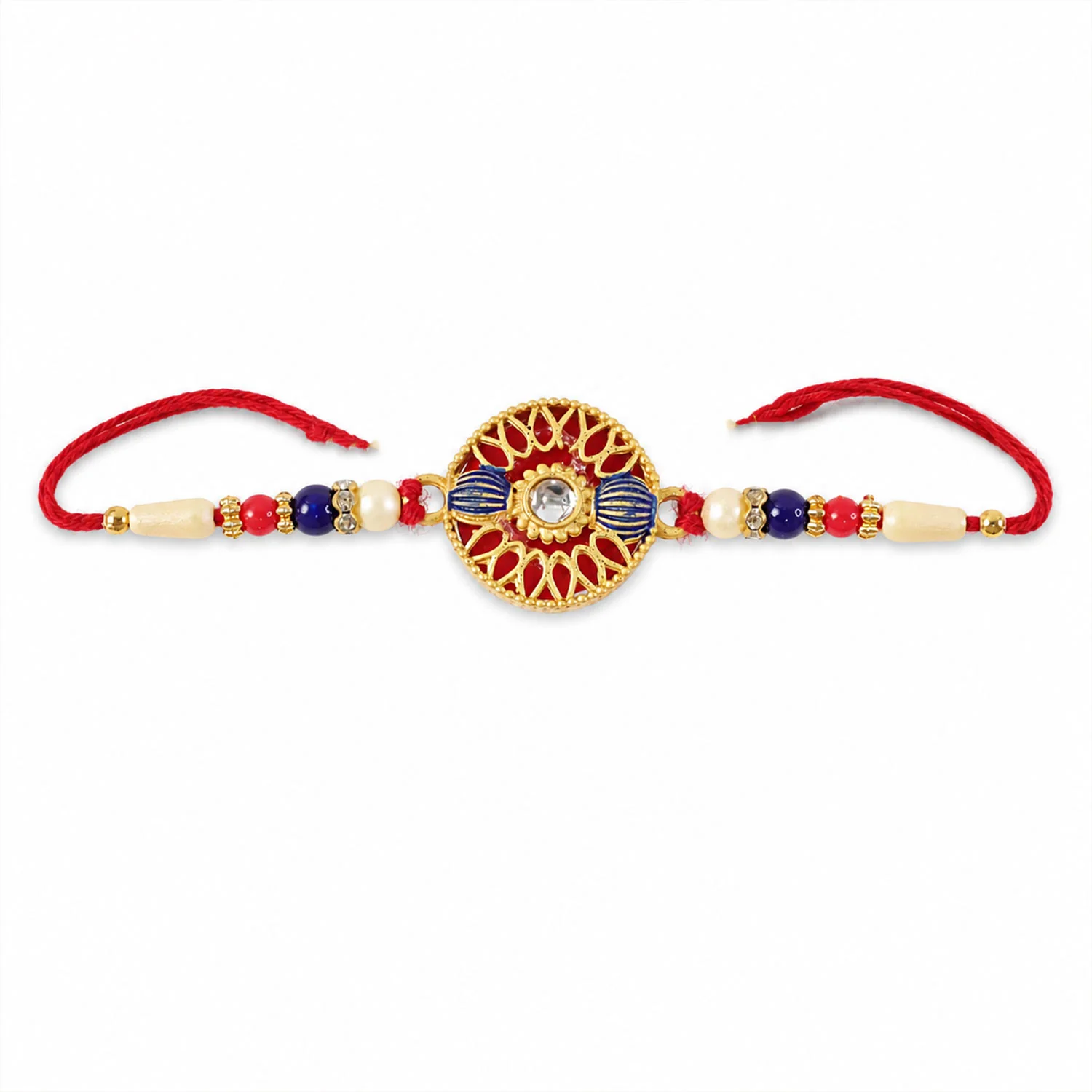 Golden Meenakari Kundan Rakhi for Brother – Festive Design - Image 5